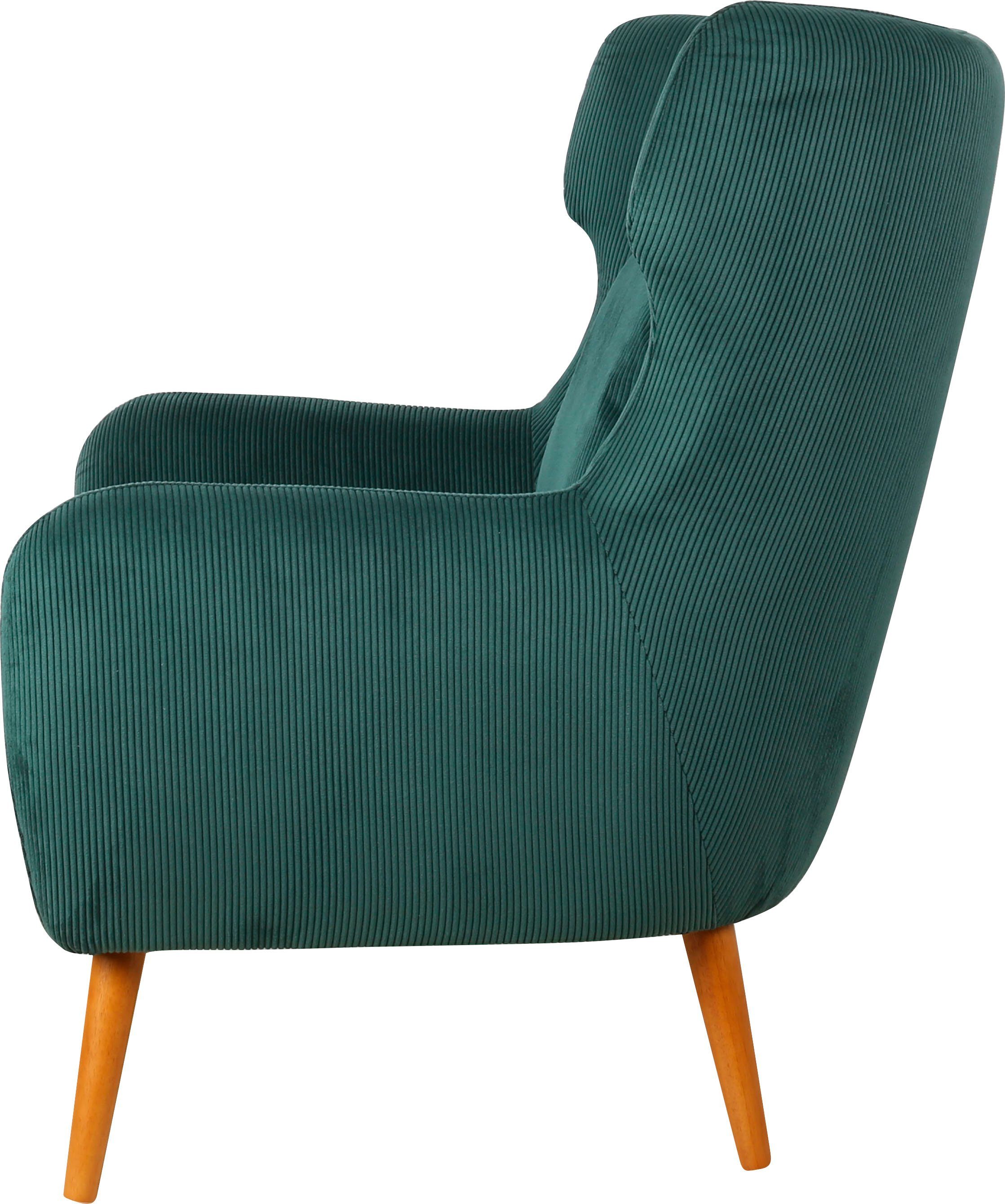 Home affaire Oorfauteuil Yamuna met beklede zitting, frame en poten van massief hout, zithoogte 47 cm