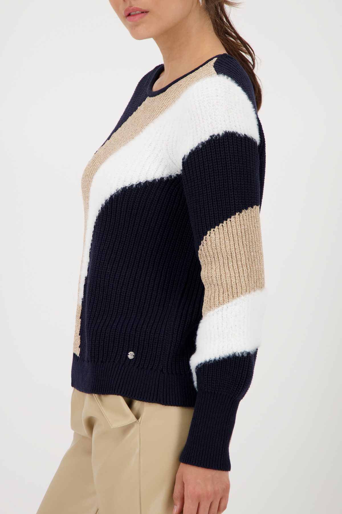 Monari Gebreide trui Pullover Intarsia Met een ronde hals