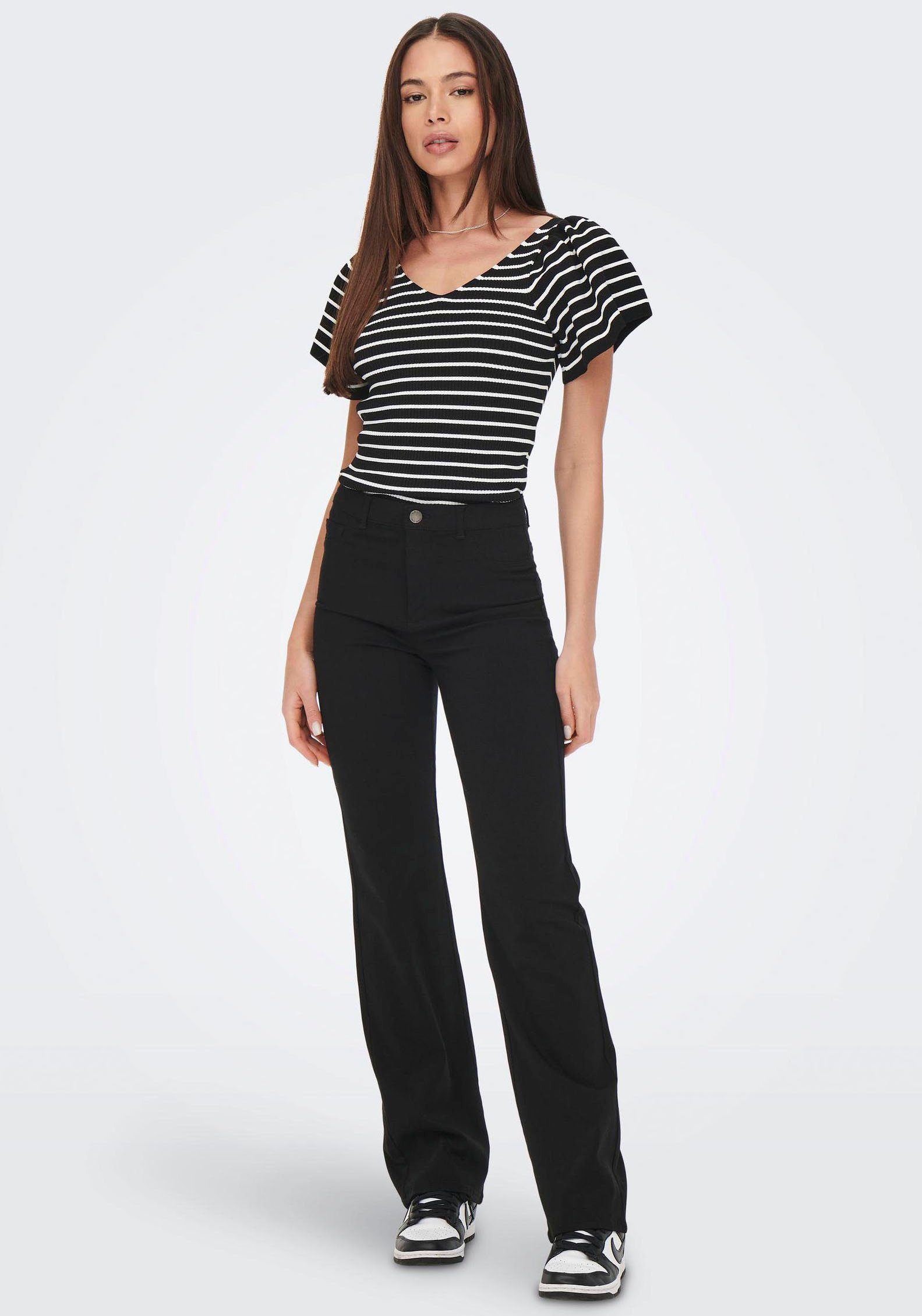 Only Trui met korte mouwen ONLLEELO STRIPE SS BACK V-NECK KNT NOOS