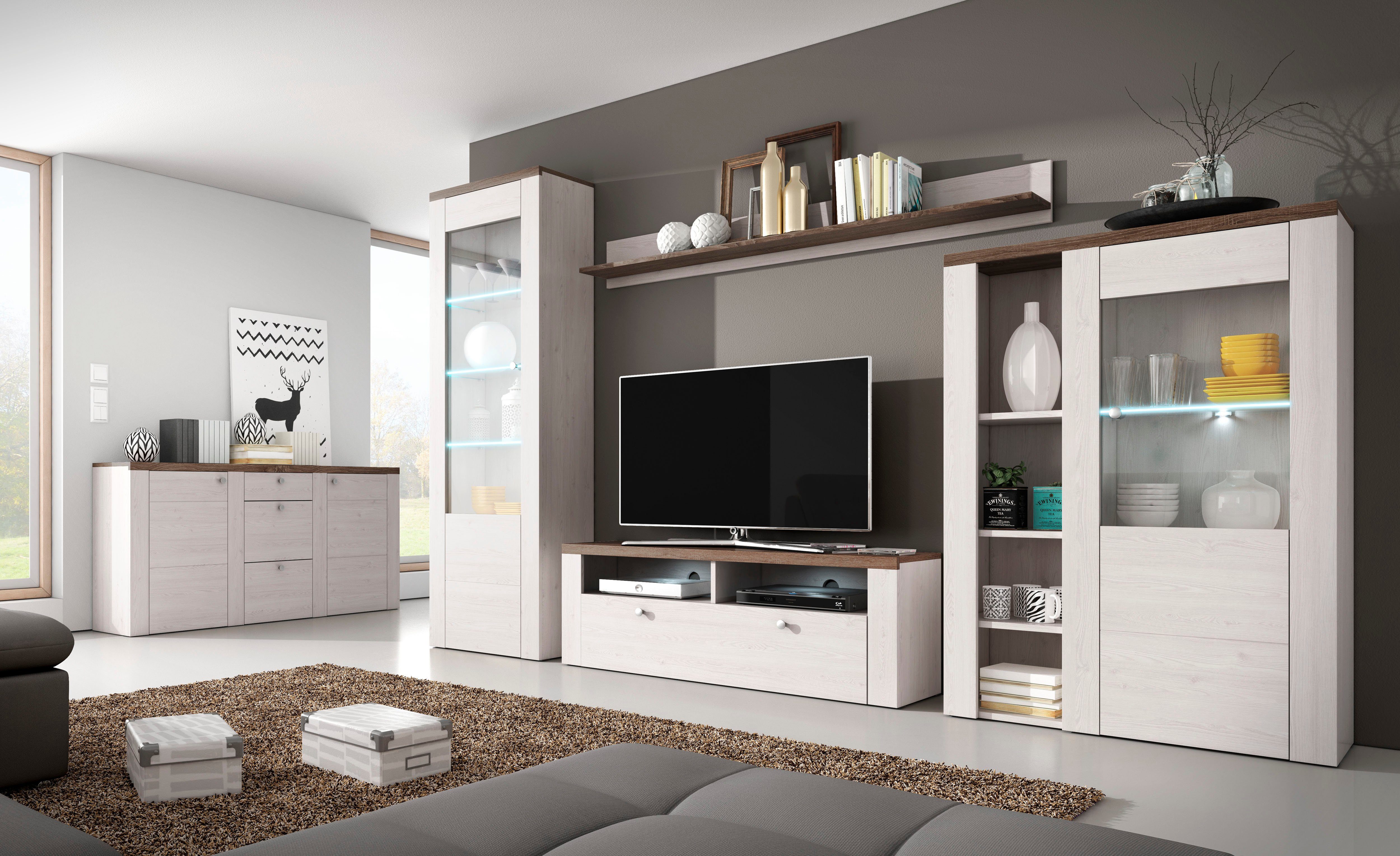 Home affaire Dressoir Larona, tijdloze commode met 2 deuren, 3 lades, deurkast, Hoogte 84 cm, veel opbergruimte, dressoir met decoratieve lijstlook