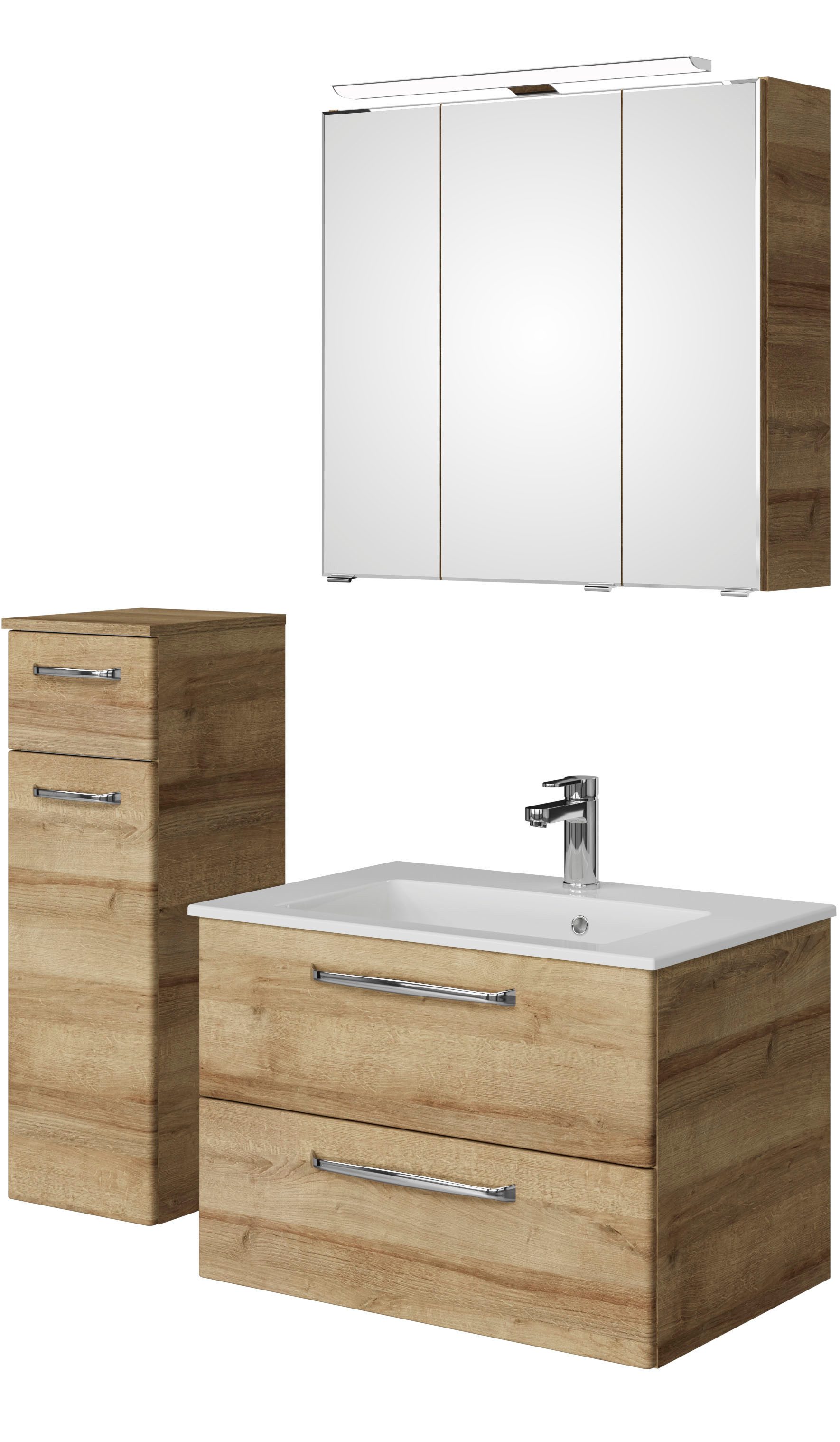 Saphir Badmeubelset Trentino 3-delig mineralen marmer wasbak LED spiegelkast (4 stuks) badmeubelsets