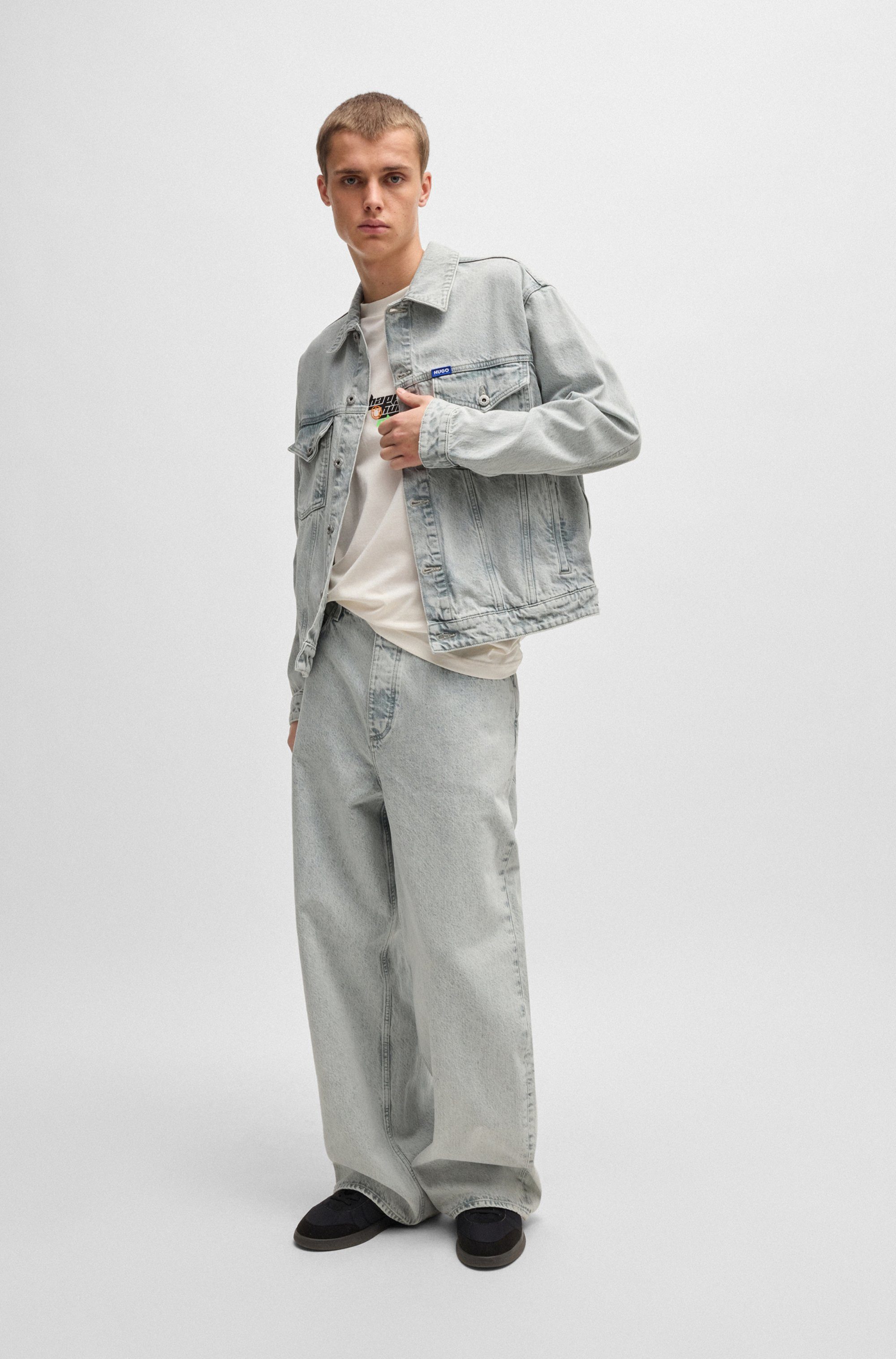 HUGO Blue Jeansjack Dex met lederen boss badge