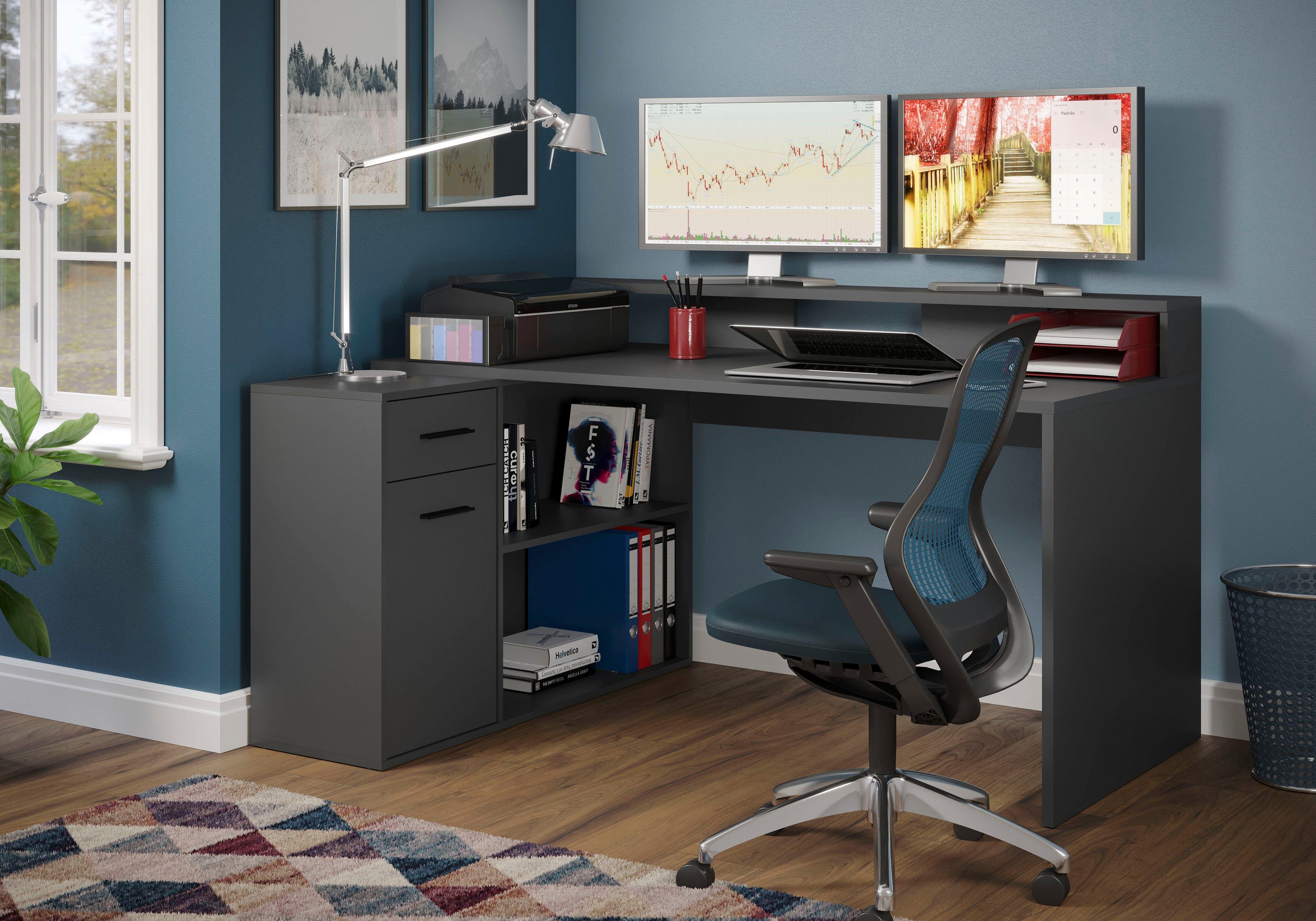 INOSIGN Bureau CHESTER Gamingtafel met lowboard - werktafel afmetingen (B/D/H) 160/115/92 cm (2 stuks)