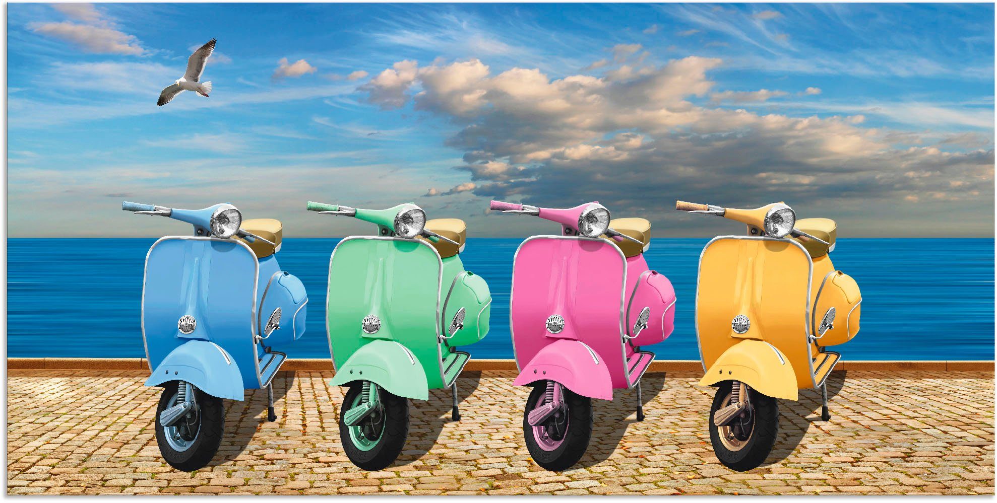 Artland Artprint Vespa-scooter in bonte kleuren in vele afmetingen & productsoorten - artprint van aluminium / artprint voor buiten, artprint op linnen, poster, muursticker / wandf