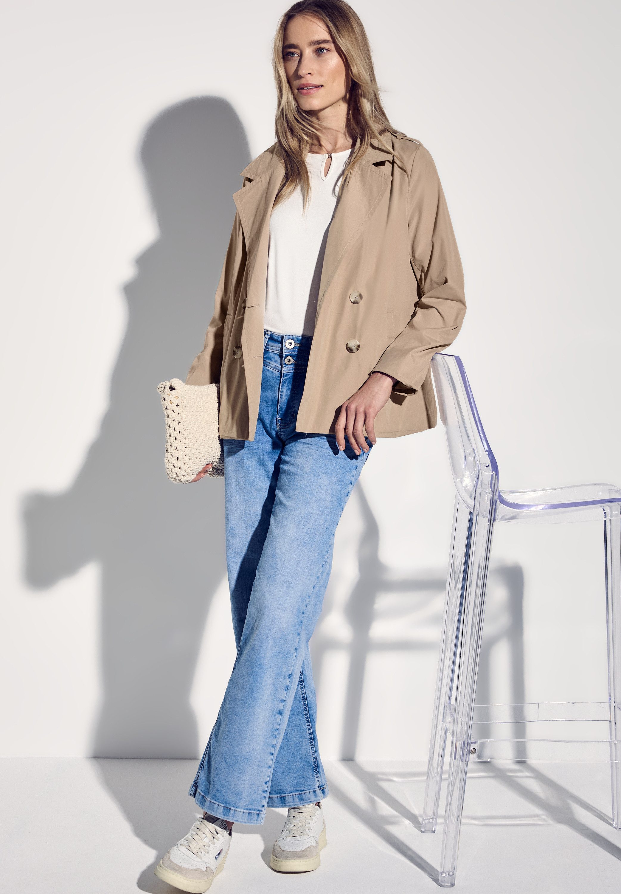 STREET ONE Trenchcoat dubbelrijig en met reverskraag