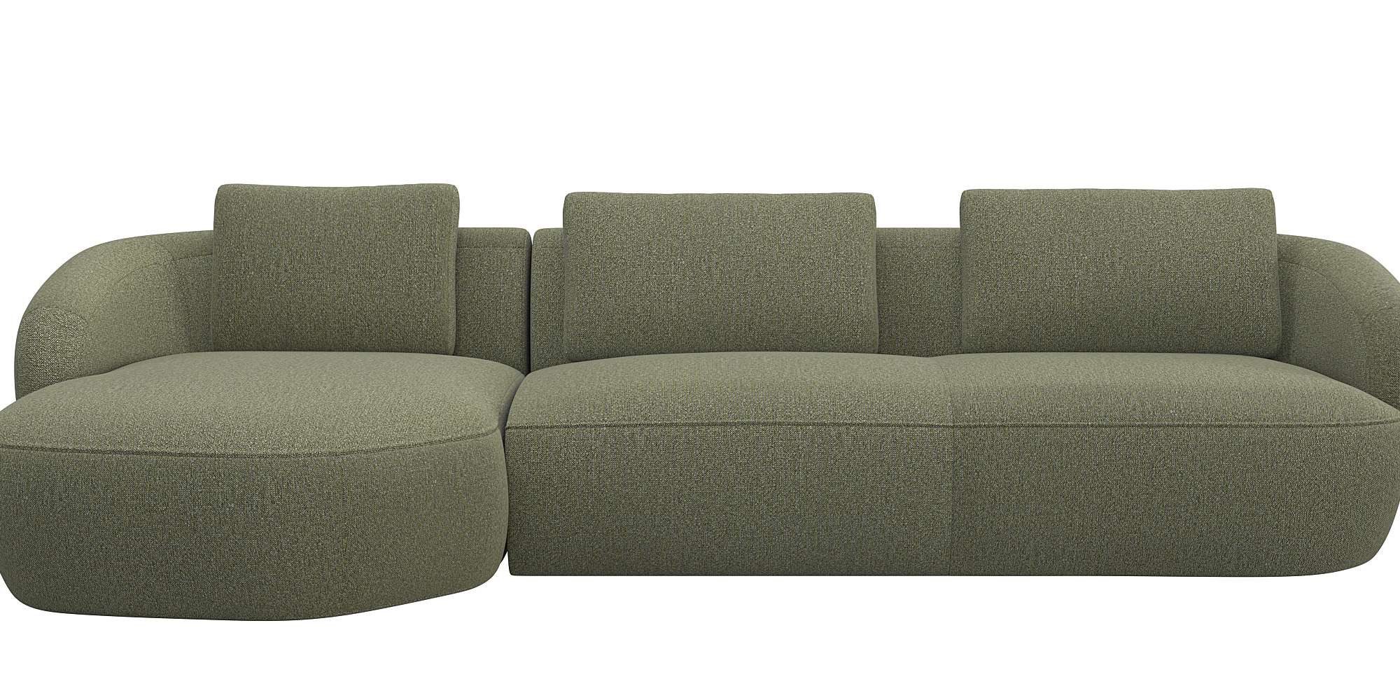 FLEXLUX Zithoek Torino, rond, L-vorm, bankhoek met recamière, longchair-sofa groen, zithoeken, Chaiselongue links