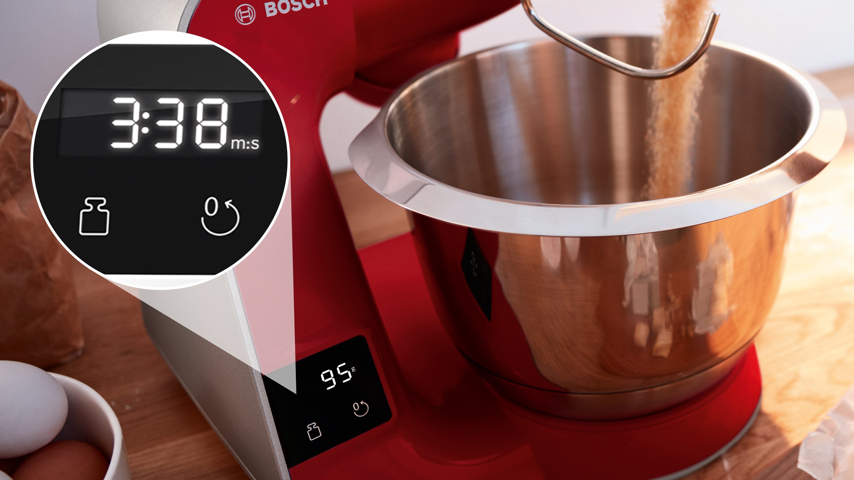 BOSCH Keukenmachine Serie 4 MUM5X720, geïntegreerde weegschaal, continu rasp- en snijapparaat, mixer, rood