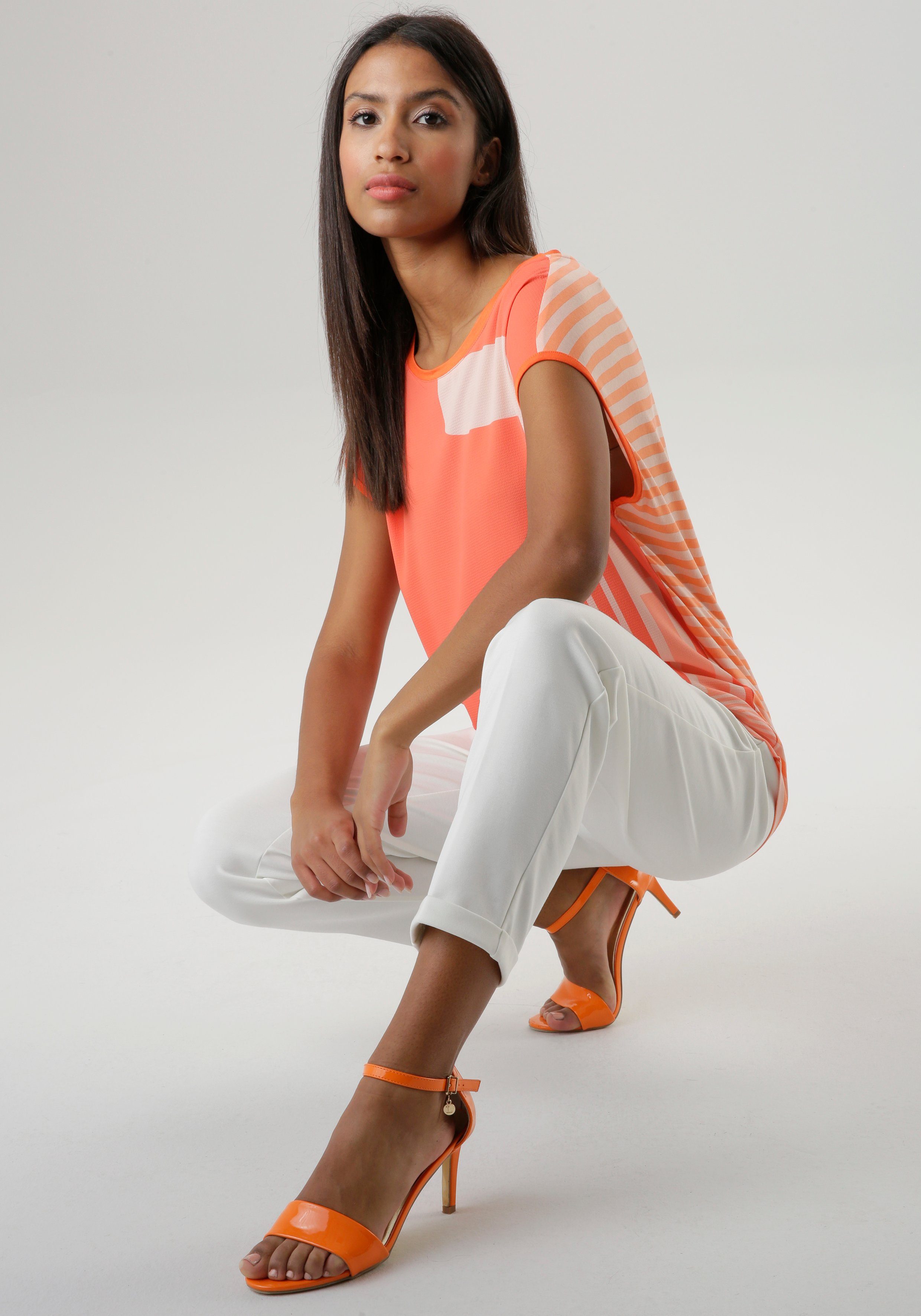 Aniston SELECTED Shirtblouse met gestreepte rug en overhangende schouders