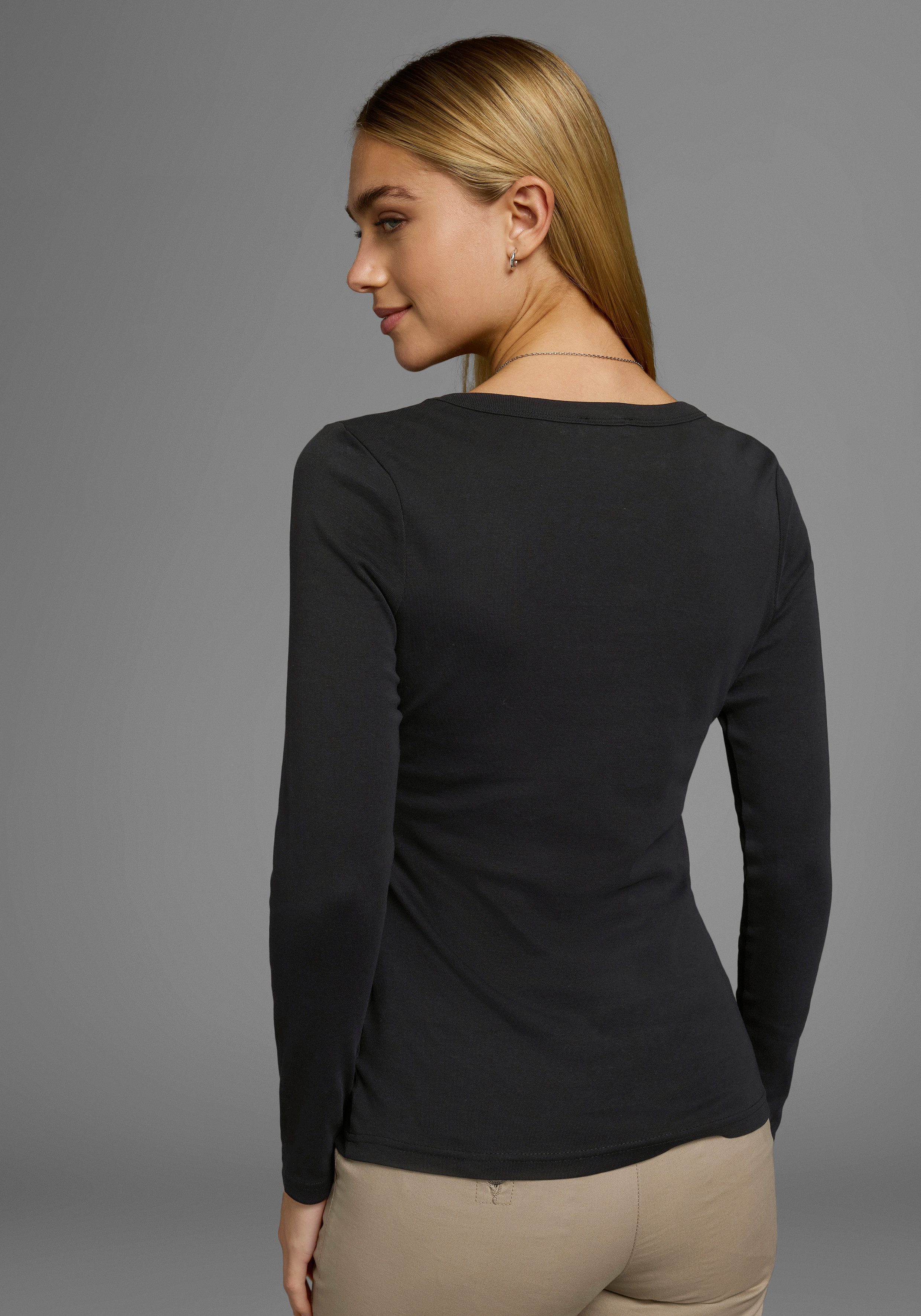 Flashlights Shirt met lange mouwen Langarm, figuurnauwkeurig, effen, ronde hals