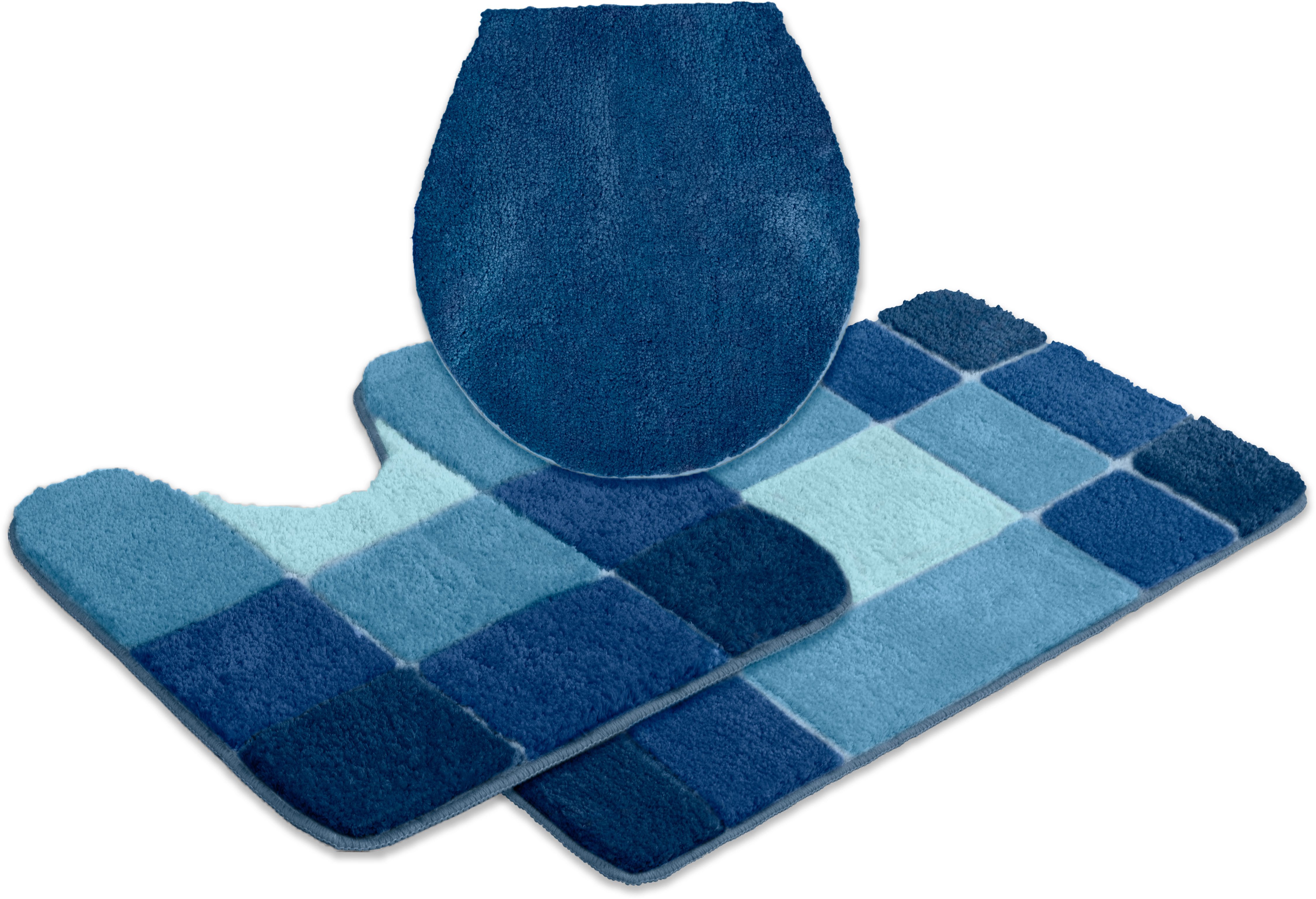 my home Badmat Pia Badmat, geruite badmatten, rechthoekig, rond & als 3-delige set badmatten maat 3-delige set voor staand toilet blauw
