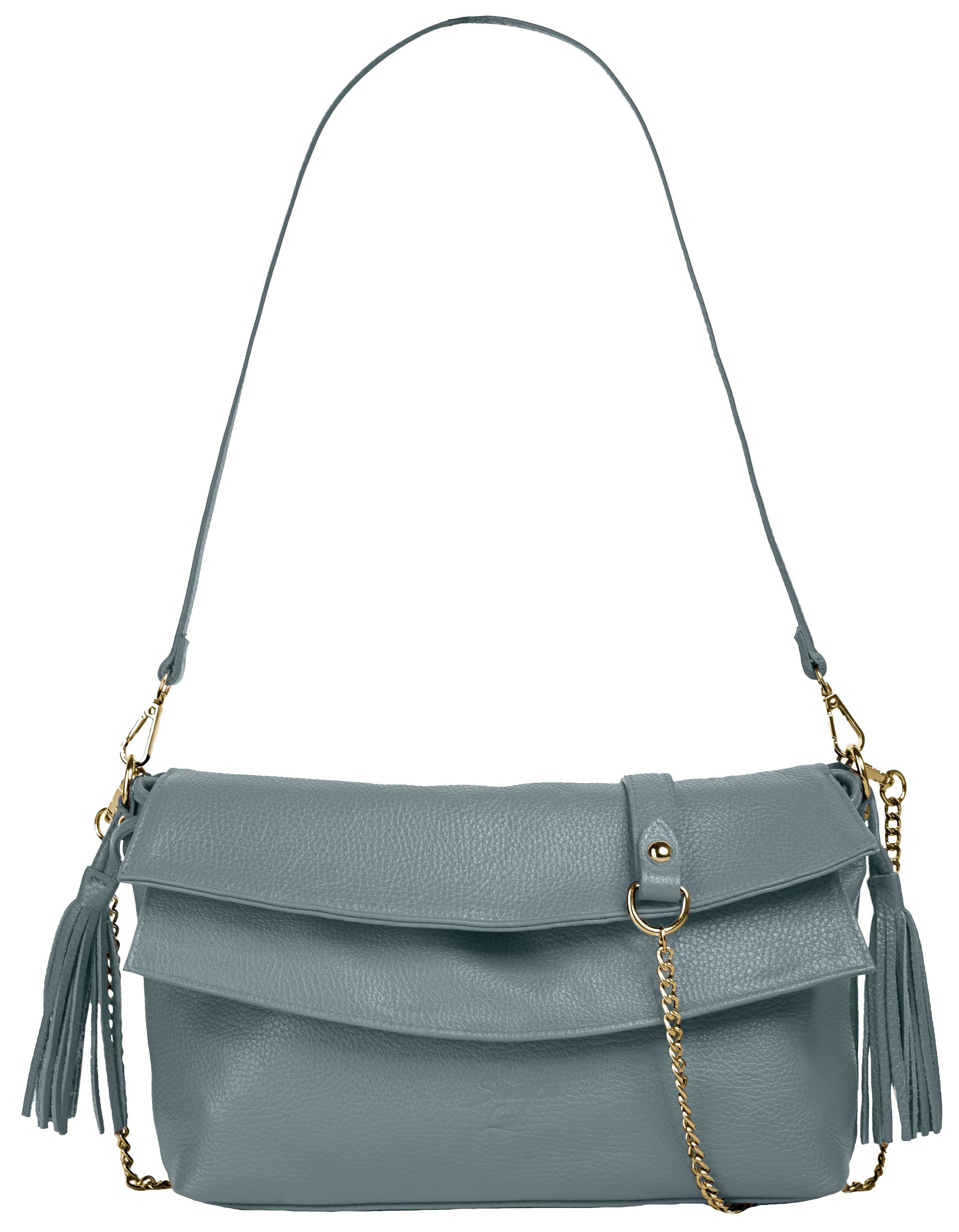 Samantha Look Schoudertas echt leer, made in italy dames tassen blauw