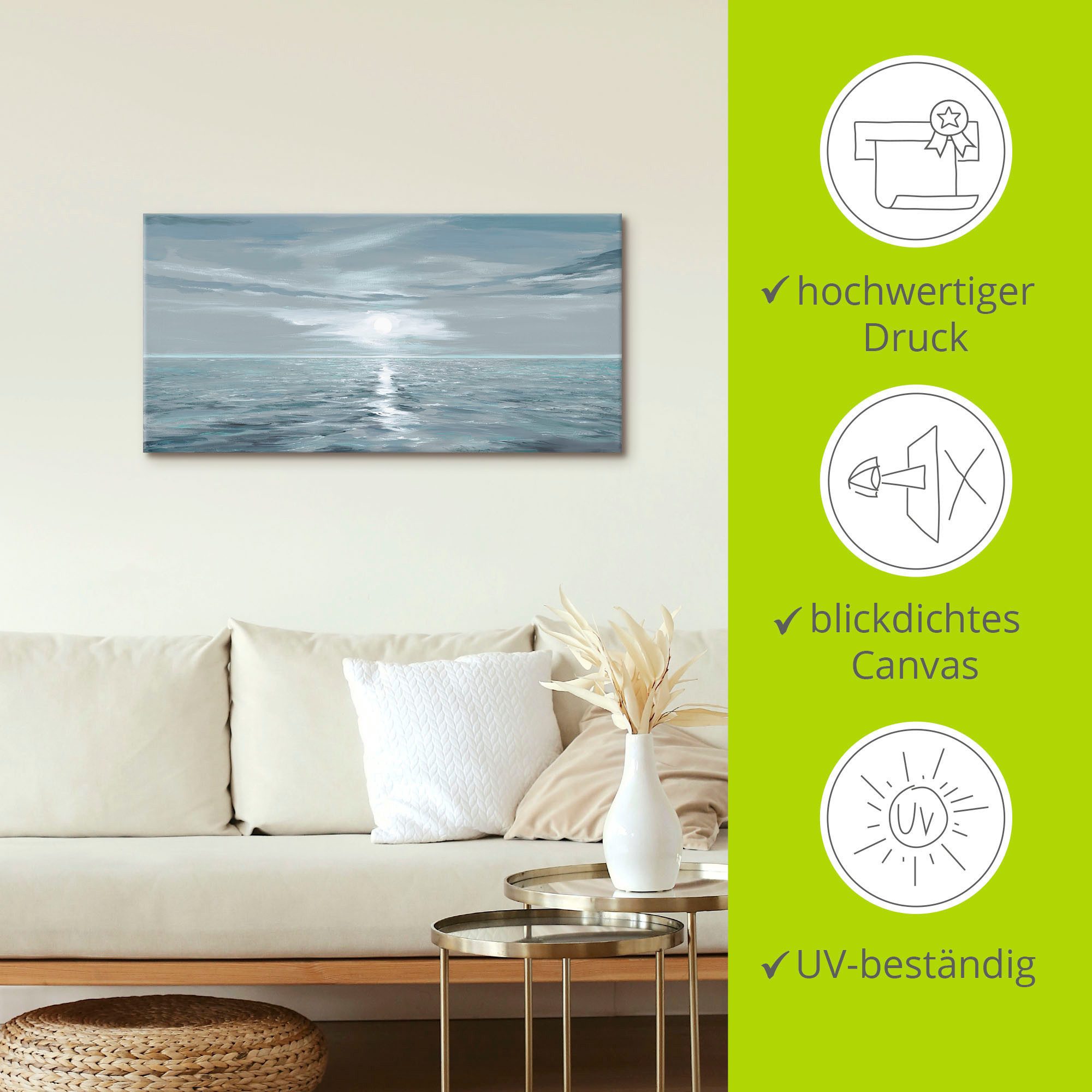 Artland Artprint Ijsblauwe zee als artprint van aluminium, artprint voor buiten, artprint op linnen, poster, muursticker