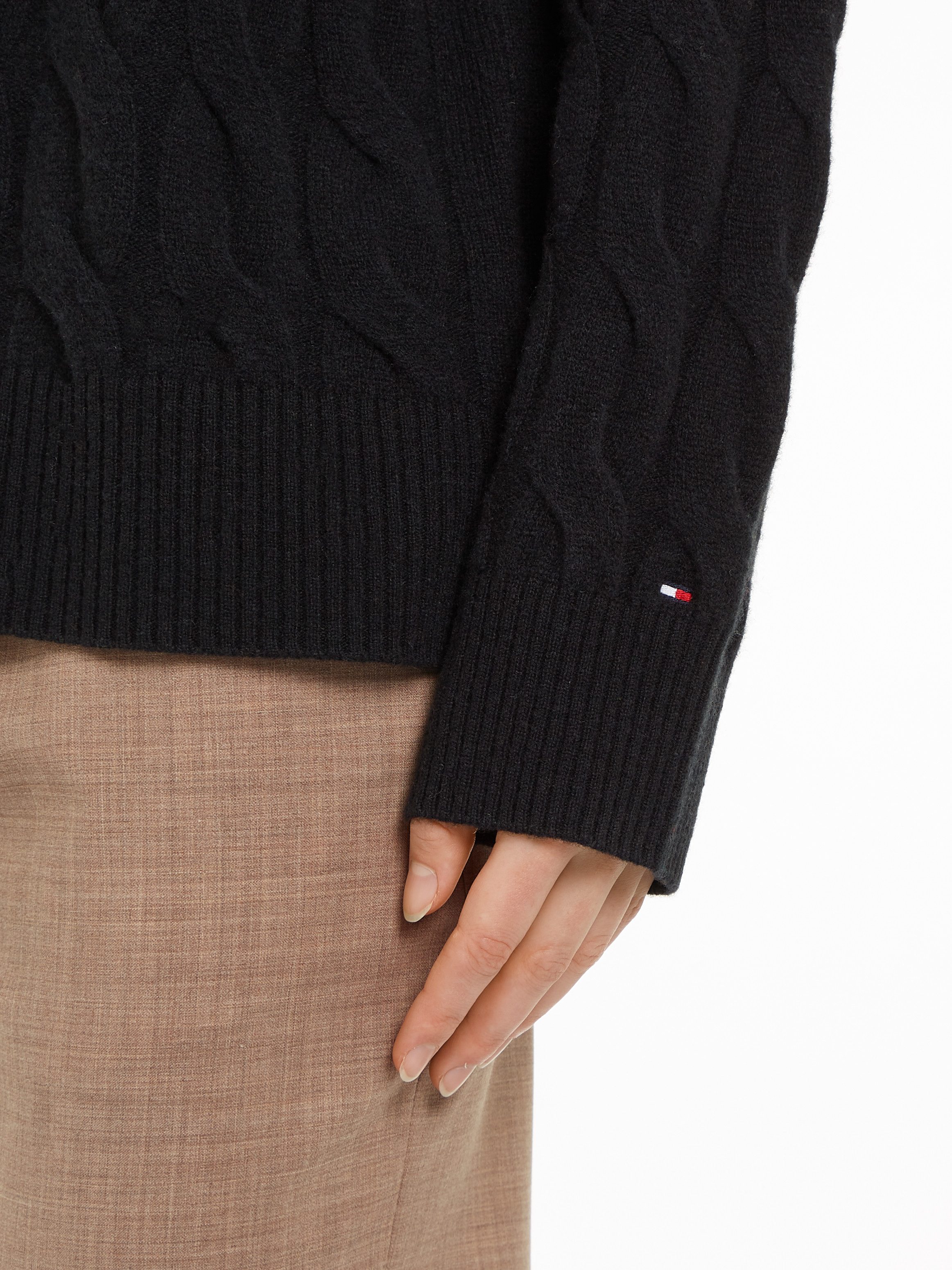 Tommy Hilfiger Coltrui SOFT WOOL CABLE ROLL-NK SWEATER met logoborduring allover kabelpatroon rolkraag 100% wol