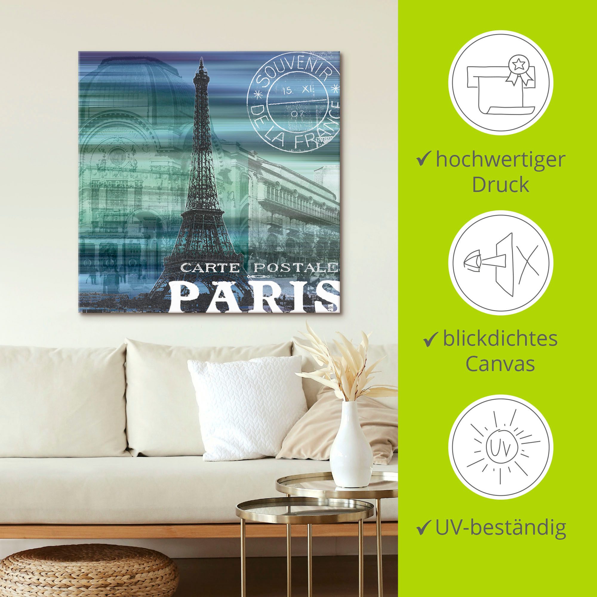 Artland Artprint op linnen Paris Collage - blauw gespannen op een spieraam