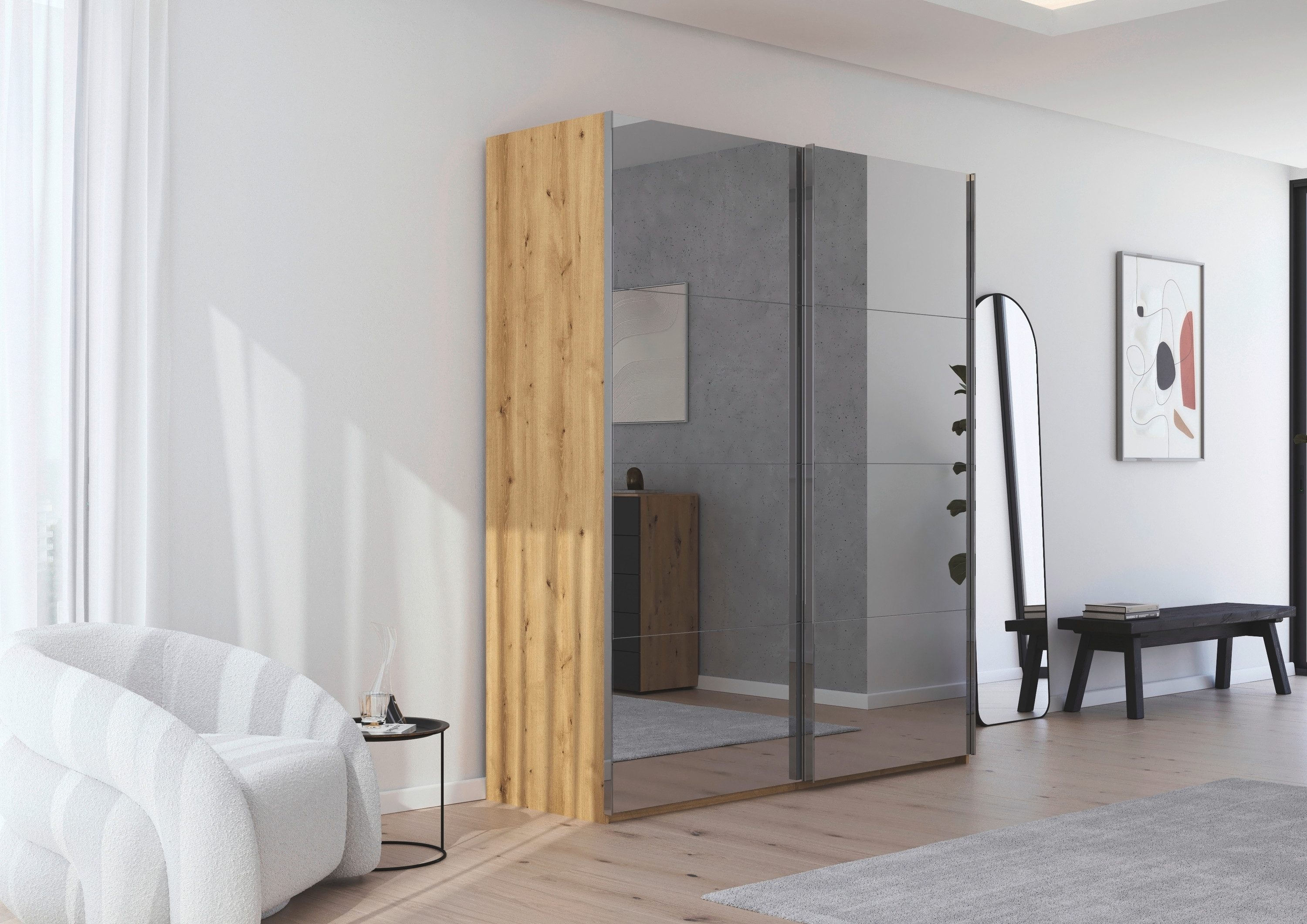 rauch Schuifdeurkast Kledingkast Kast Garderobe Slaapkamerkast SCALE-FYRA edel vierdelige deuren, spiegelfront en veel kleuren made in germany