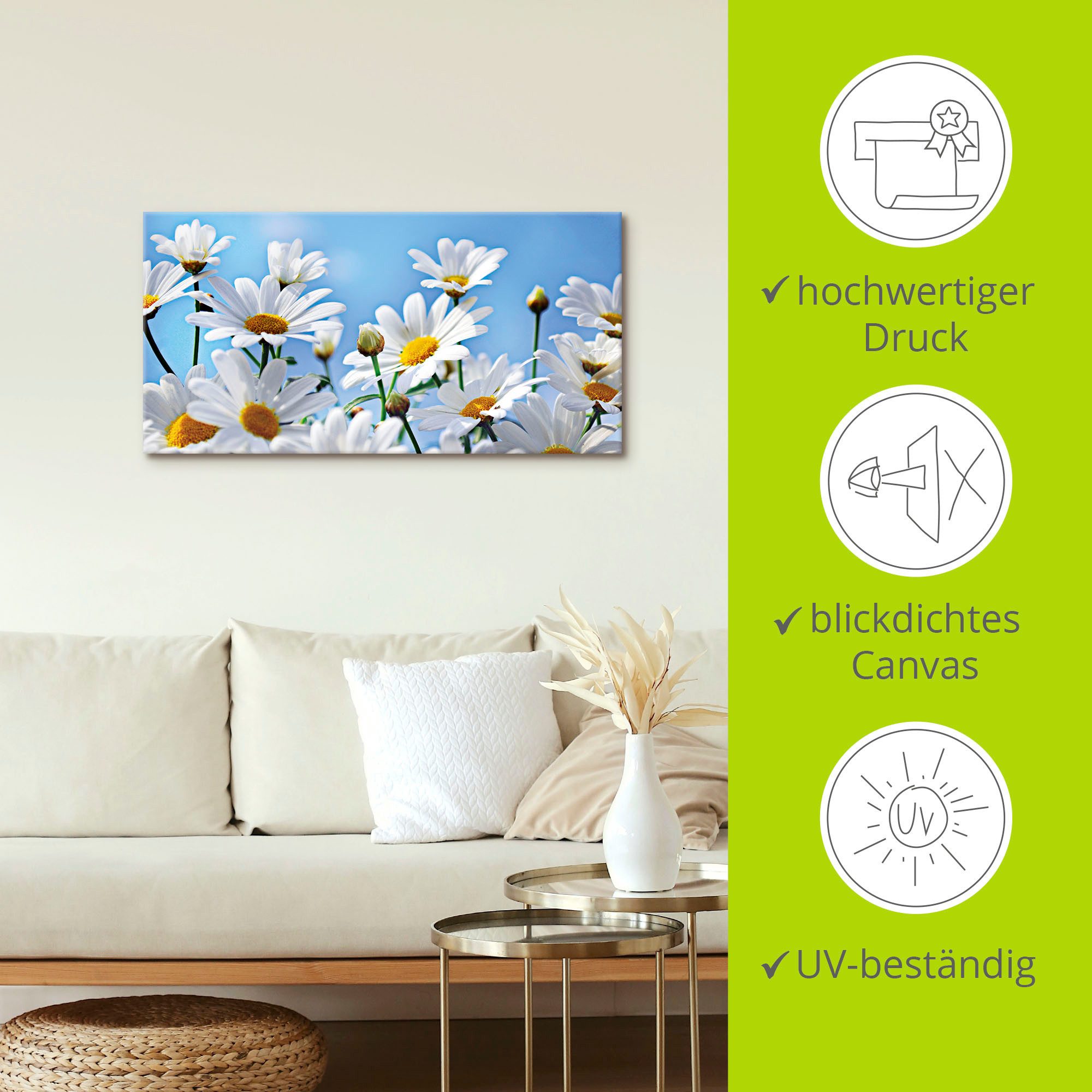 Artland Artprint Bloemen - margrieten als artprint van aluminium, artprint voor buiten, artprint op linnen in verschillende maten