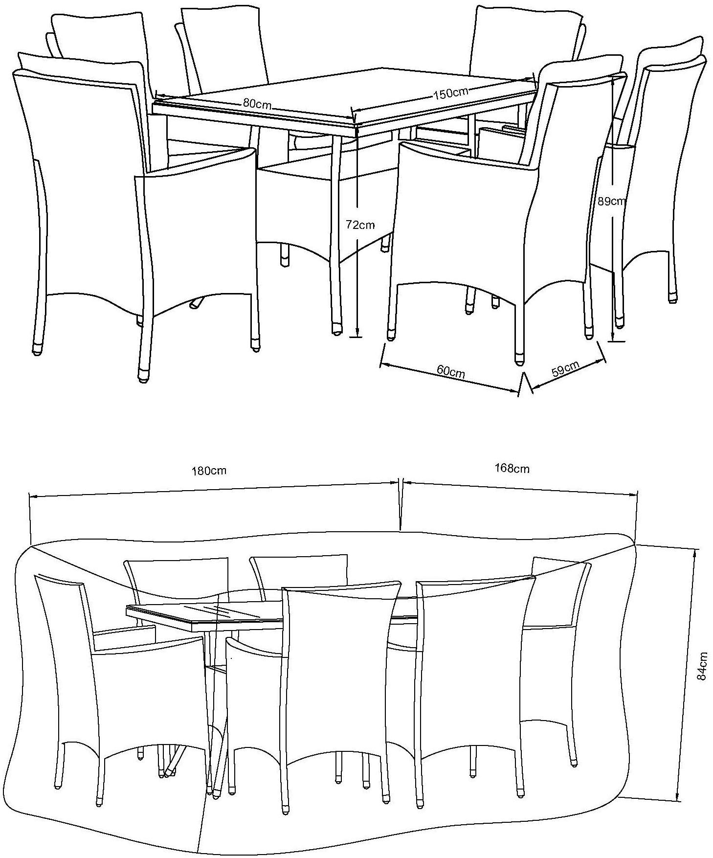 KONIFERA Tuin-eethoek Milaan Tafelblad van veiligheidsglas, opbergruimte onder de tafel (set, 19-delig)