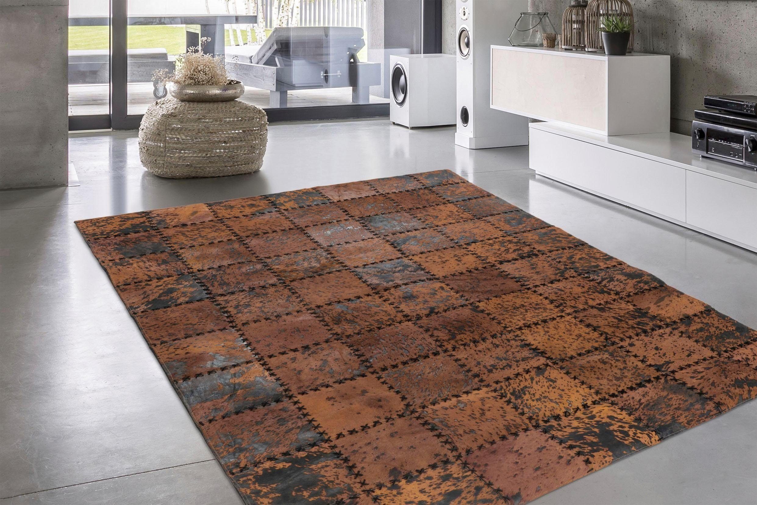 calo-deluxe Vachtvloerkleed Rankel 205 leren tapijt kleurige patchwork unieke stukken, echt rundsleder, woonkamer