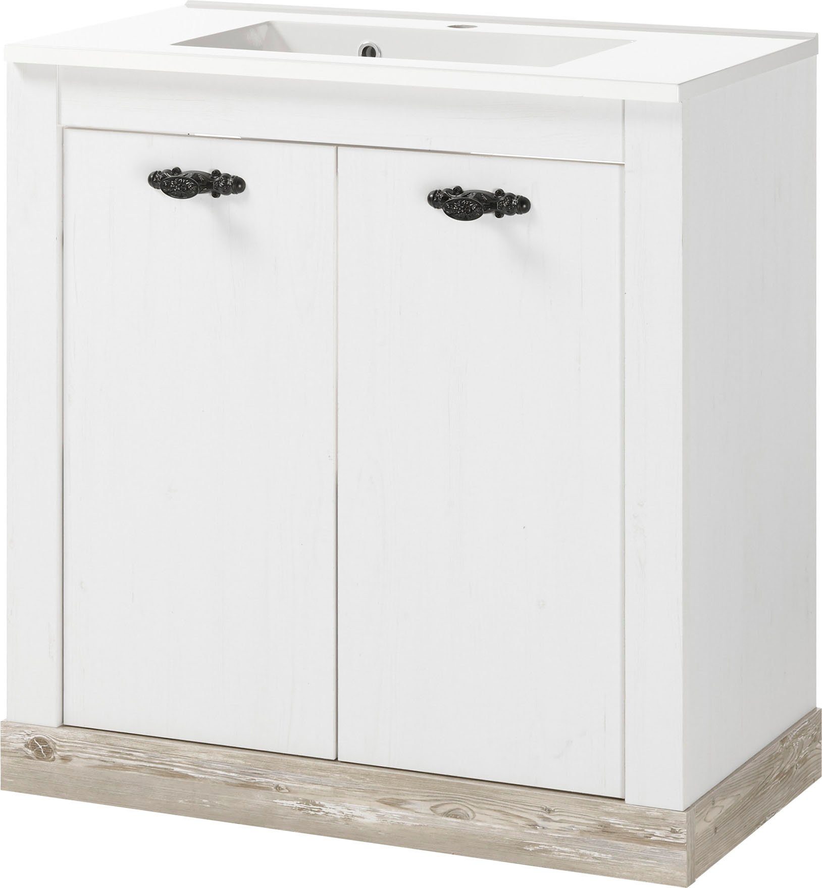 Home affaire Wastafelonderkast Florence Breedte 82 cm, mineraalmarmeren wasbak, staand wastafelmeubels wit