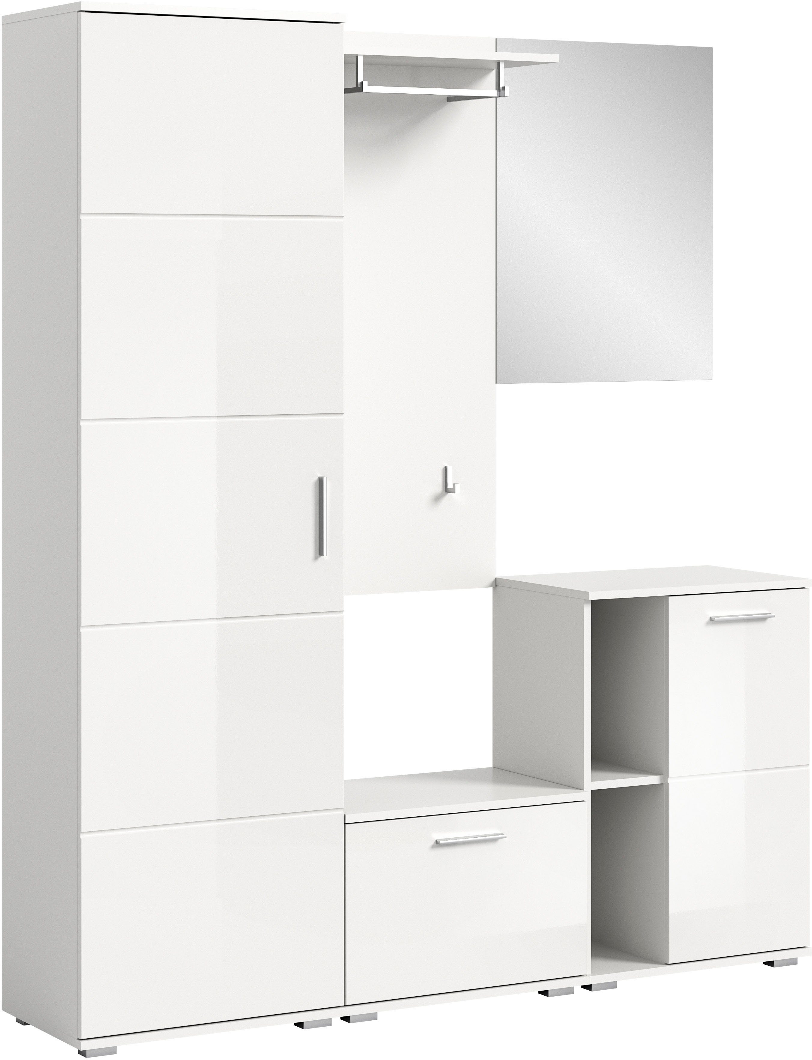 INOSIGN Halmeubelset Valge, Breedte 165 cm, 5-delig Set, bestaande uit: Garderobekast, zitbank, garderobe paneel, schoenenkast & spiegel (5-delig)