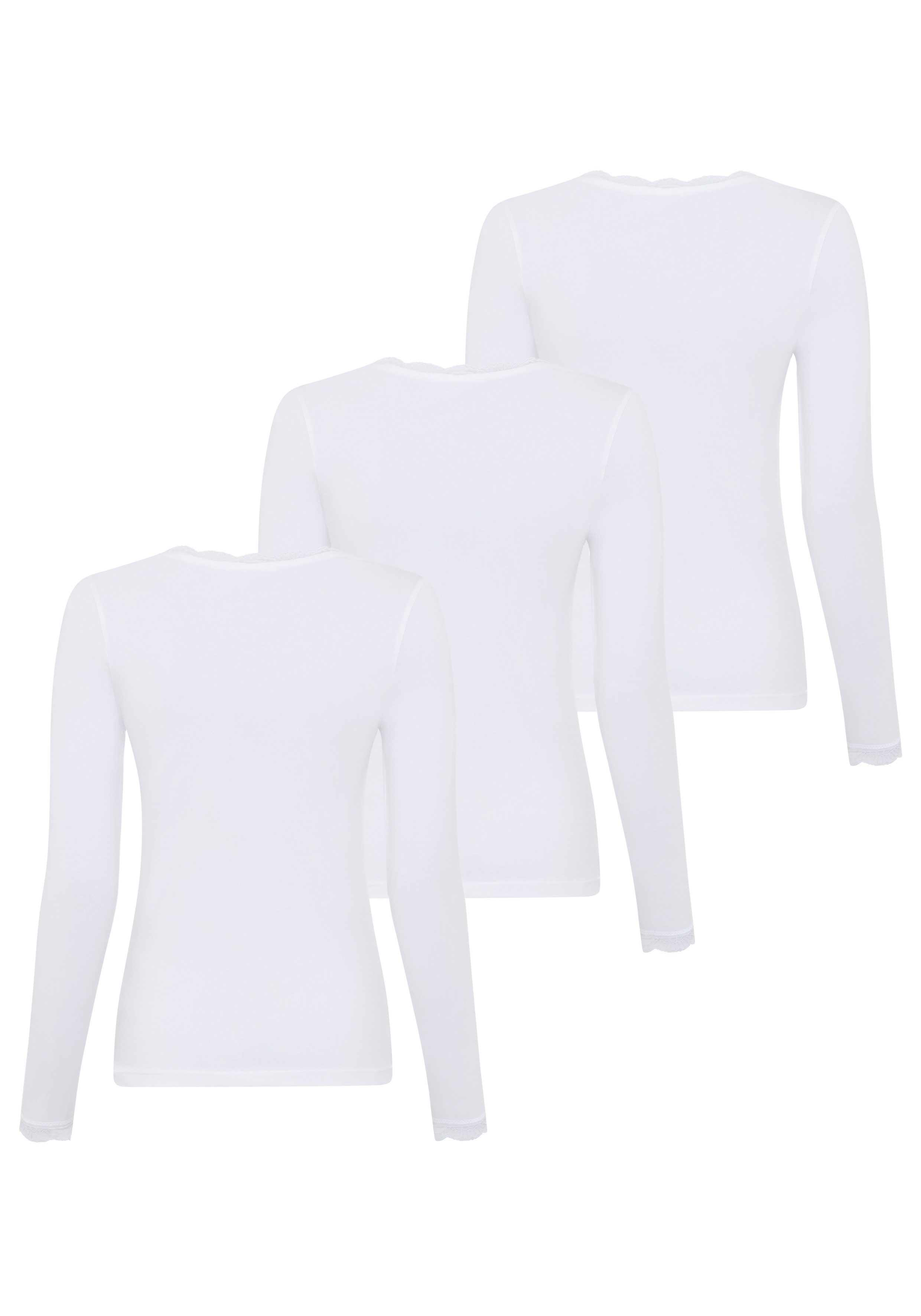 YSABEL MORA Shirt met lange mouwen BASIC COLLECTION COTTON WITH LACE het perfecte basic longsleeve voor elke dag (Set van 3)