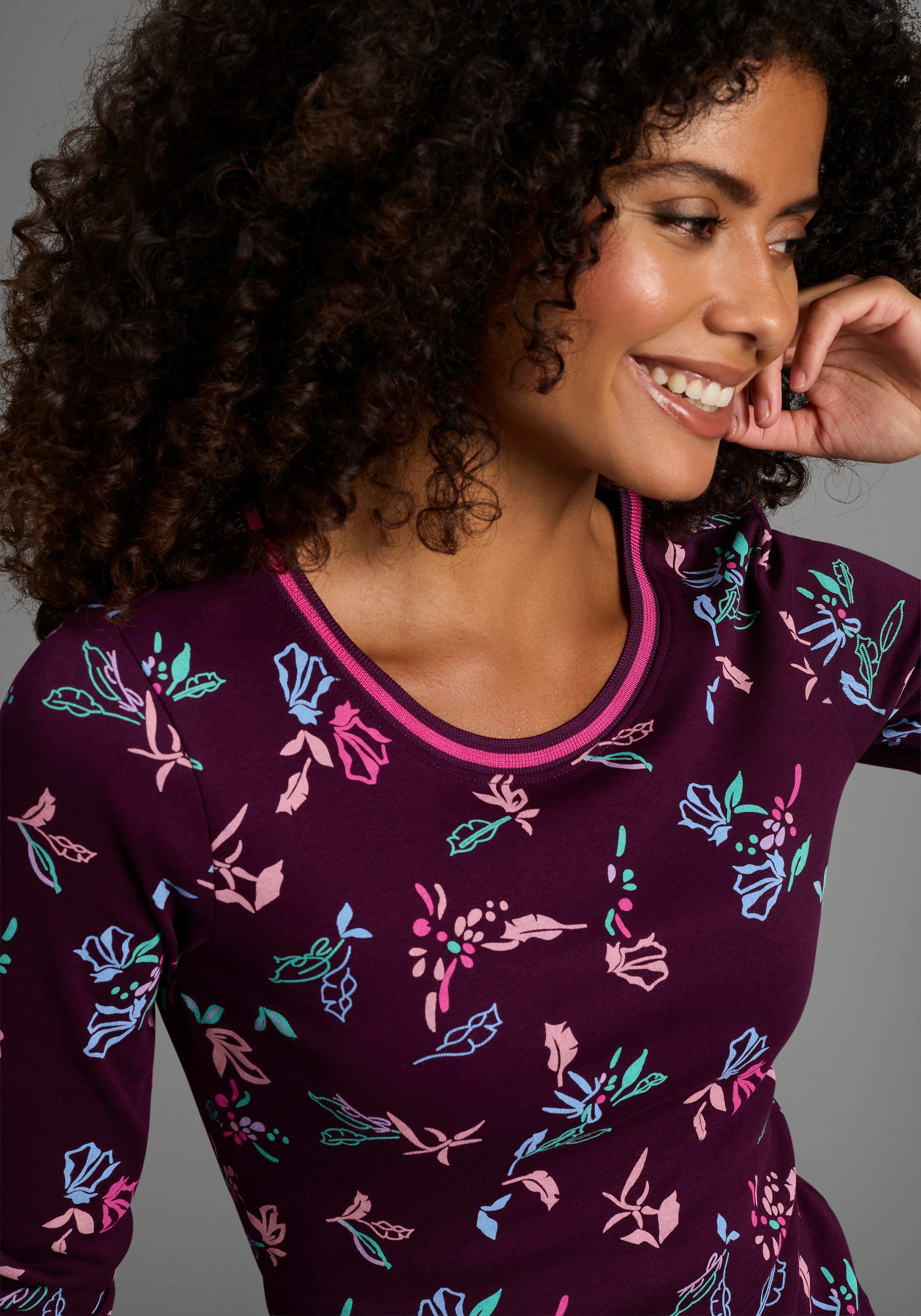 KangaROOS Shirt met lange mouwen met allover-print en contrastdetails