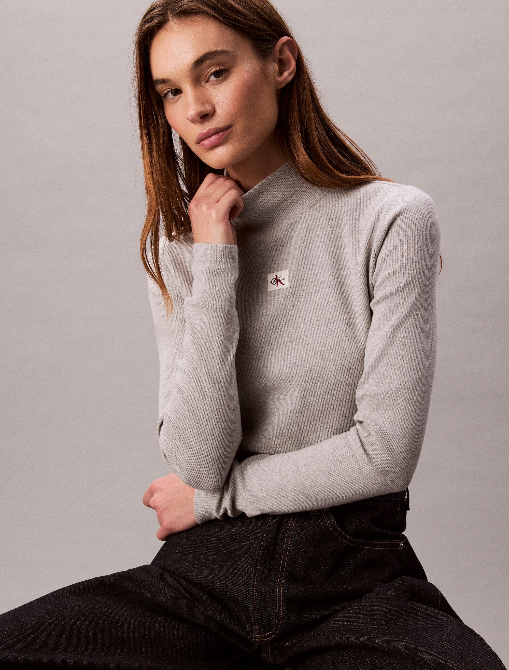 Calvin Klein Shirttop LS WOVEN LABEL TURTLENECK