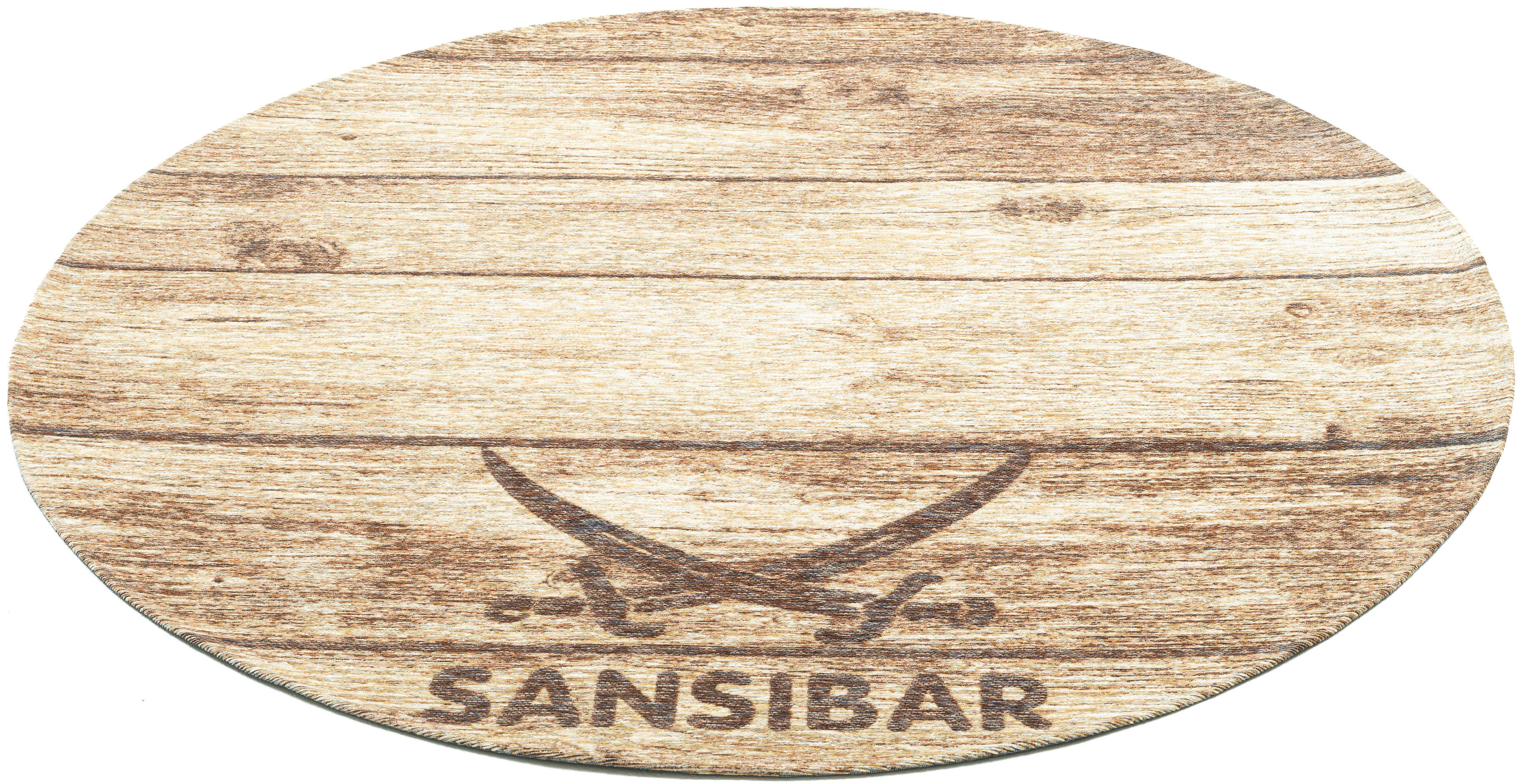 Sansibar Vloerkleed Keitum 009 Vlakweefsel, motief Houten Planken & gekruiste Zwaarden moderne vloerkleden maat Ø 160 cm x 3 mm bruin