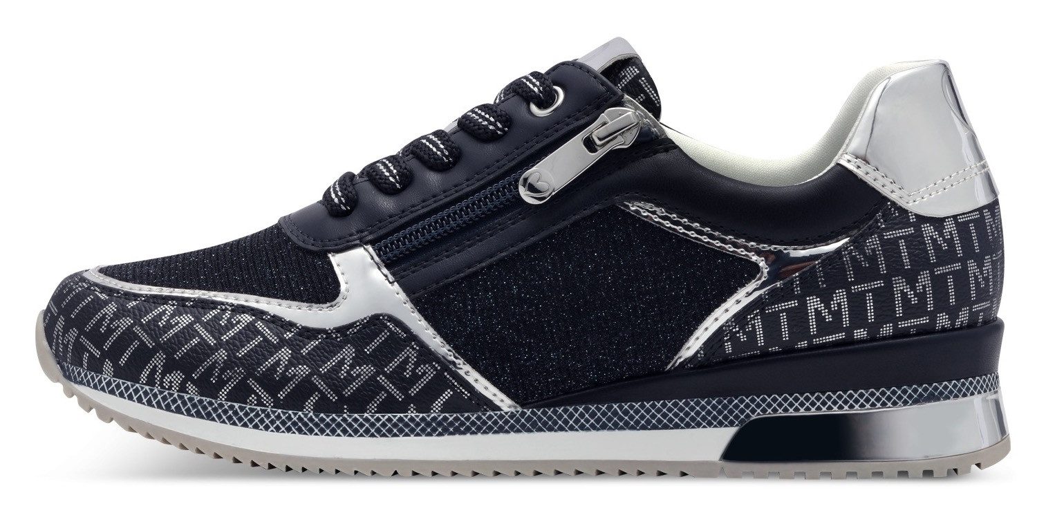 Marco Tozzi Sneakers met sleehak , vrijetijdsschoen, halfschoen, veterschoen met logo-print