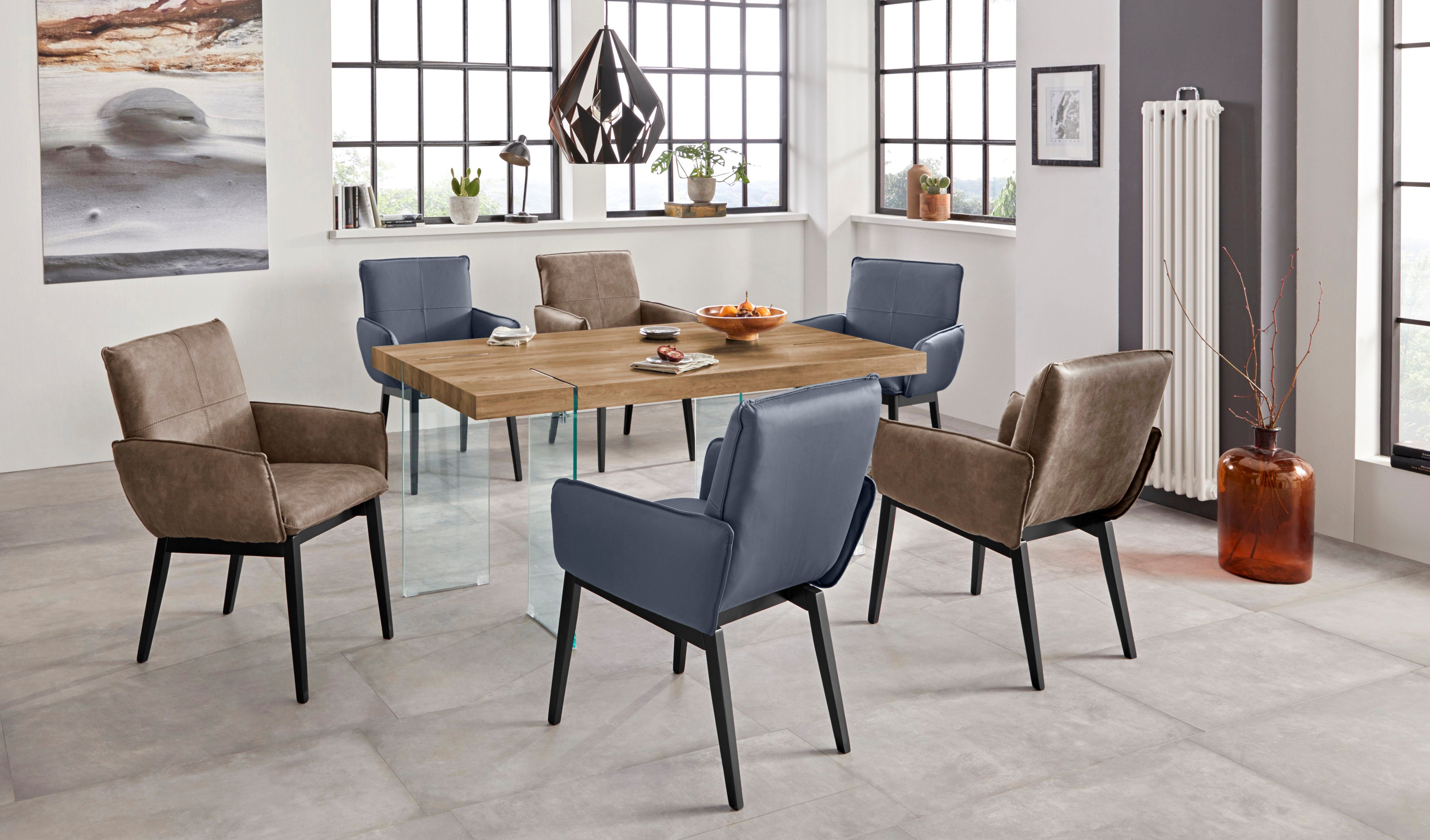 Home affaire Stoel met armleuningen Model 6 Bekleding van microvezel of leer, frame is beuken in zwart gelakt (2 stuks)