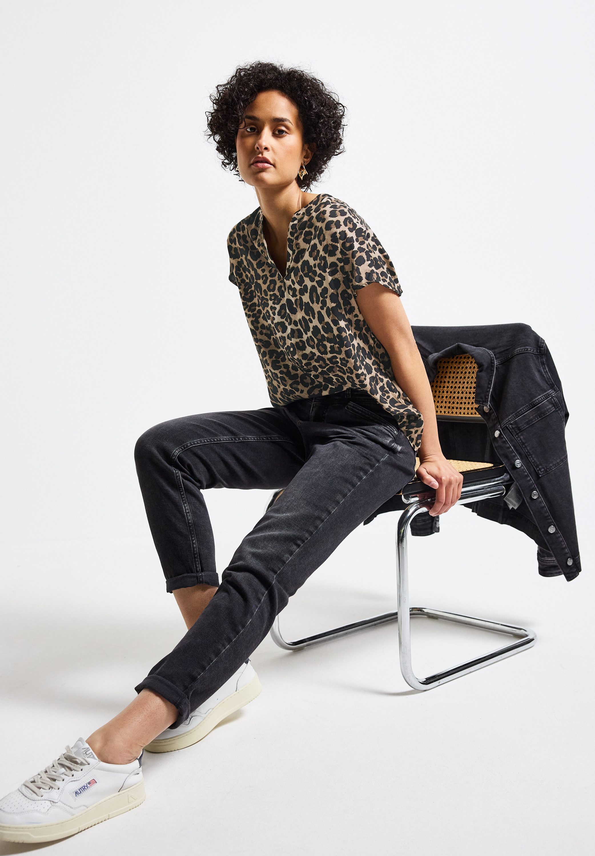 STREET ONE Blouse met korte mouwen met luipaardprint