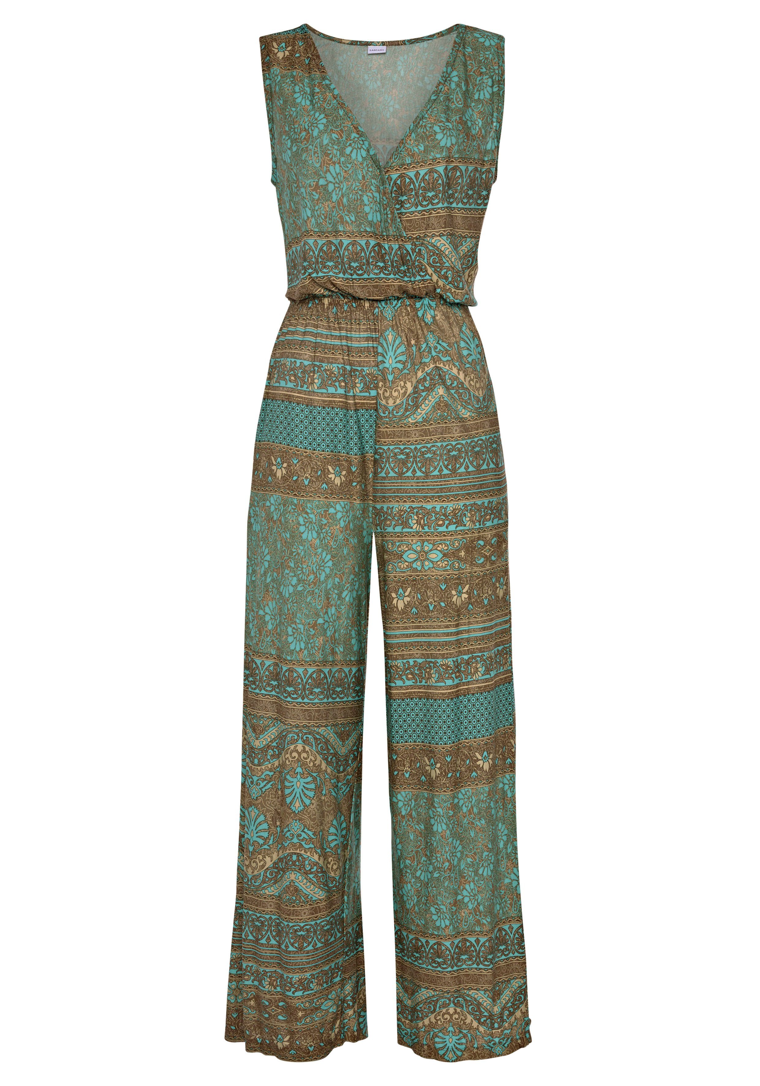 Lascana Jumpsuit met overlappend v-hals, zomerse jumpsuit met alloverprint