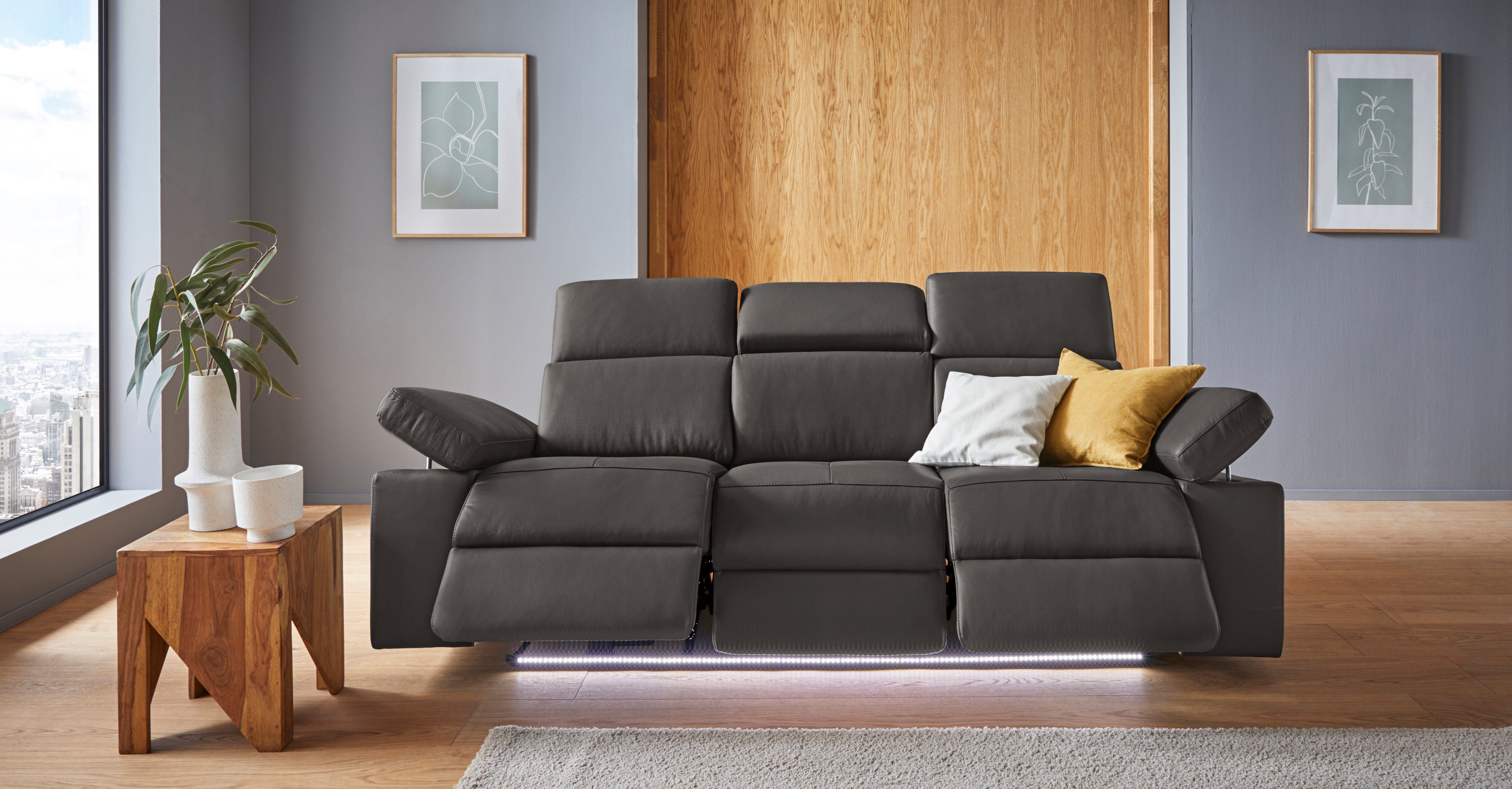 Places of Style 3-zitsbank Kilado met 2x relaxfunctie, verstelbare armleuning, verstelbare hoofdsteun