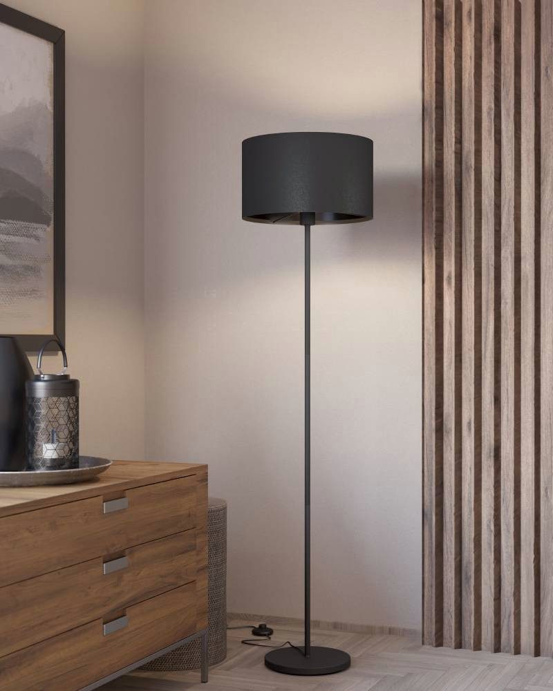 EGLO Staande lamp MASERLO 1 Vloerlamp van staal en textiel, in zwart, met voetknop, E27 (1 stuk)
