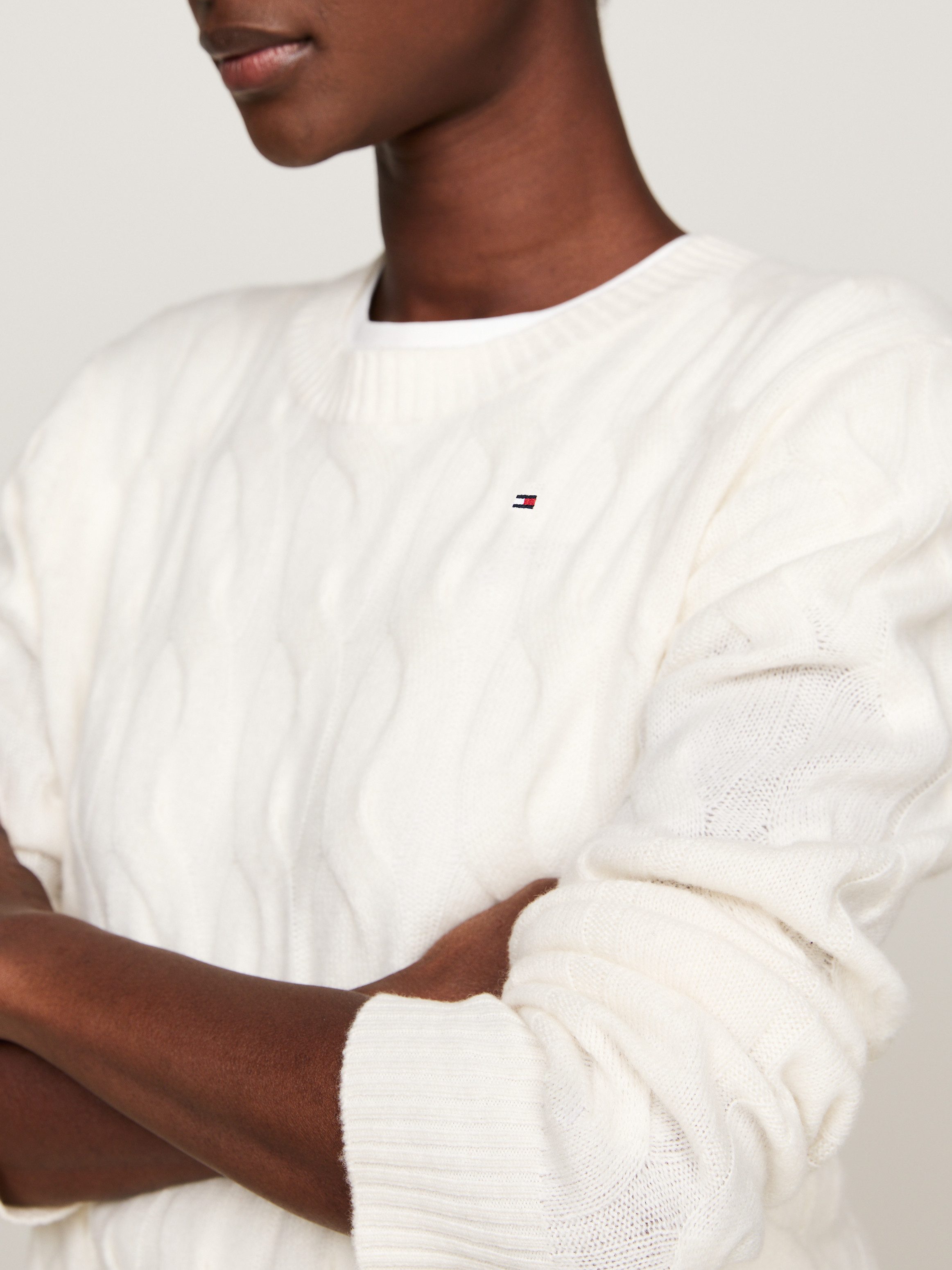 Tommy Hilfiger Gebreide trui SOFT WOOL CABLE C-NK met kabelpatroon ronde hals