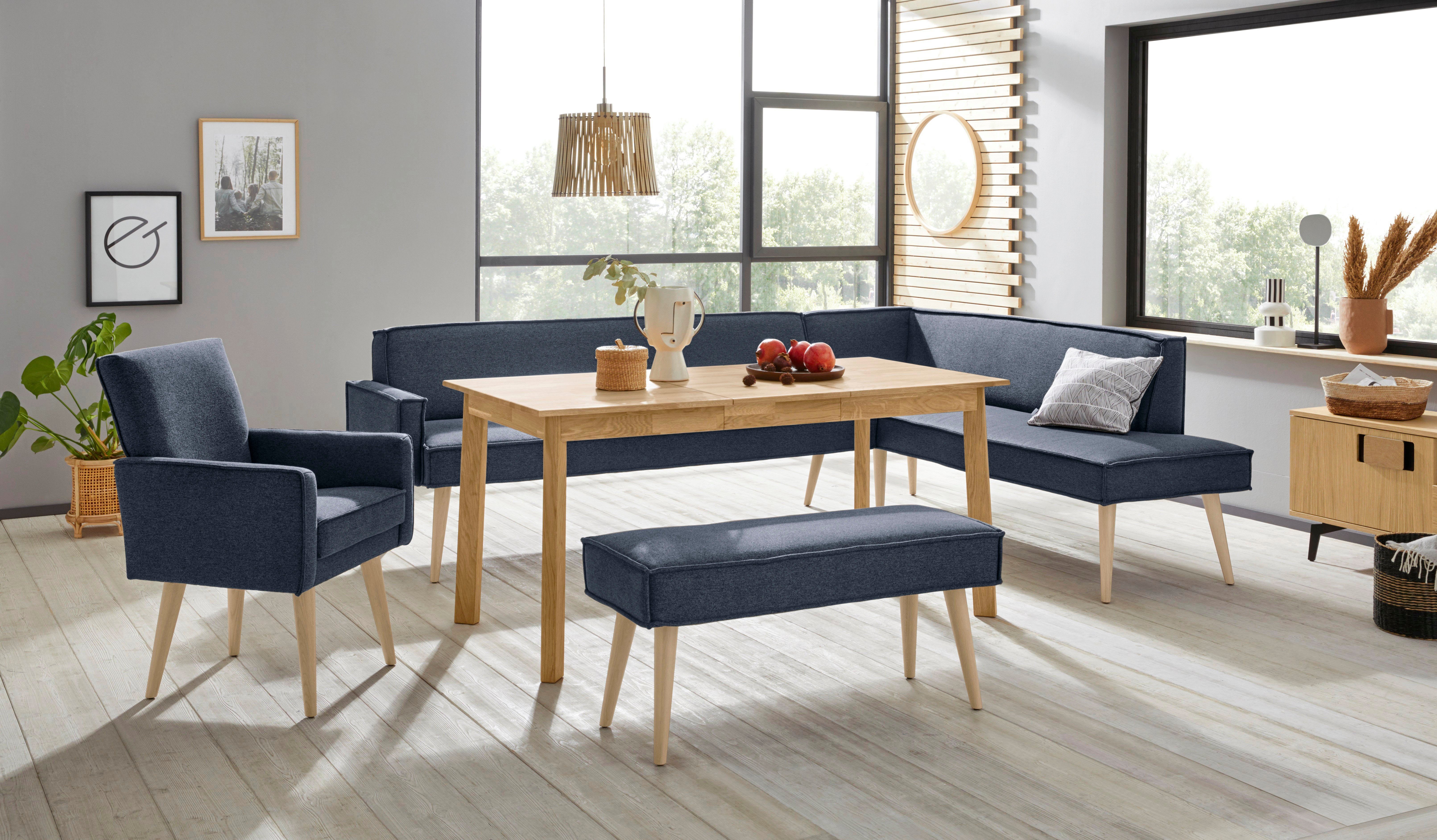 exxpo - sofa fashion Hoekbank Lungo, moderne paspelnaad, comfortabel en elegant, hoge houten voet