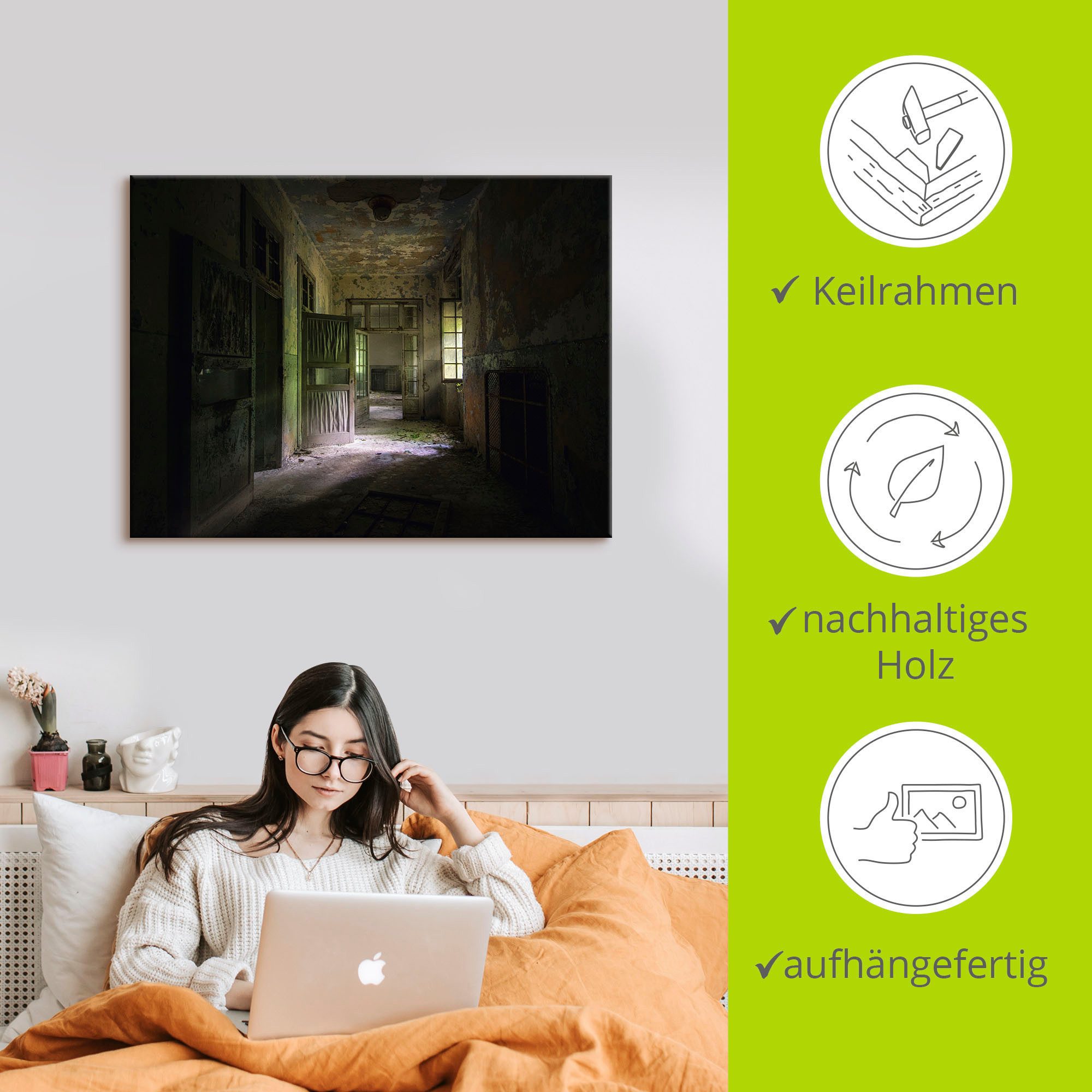 Artland Artprint Lost Place naargeestige hal deuren gang als artprint van aluminium, artprint voor buiten, artprint op linnen, poster in verschillende maten. maten