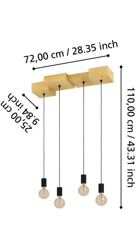 EGLO Hanglamp HALKIN Hanglamp, hout in natuur en metaal in zwart, FSC100HB, E27 (1 stuk)