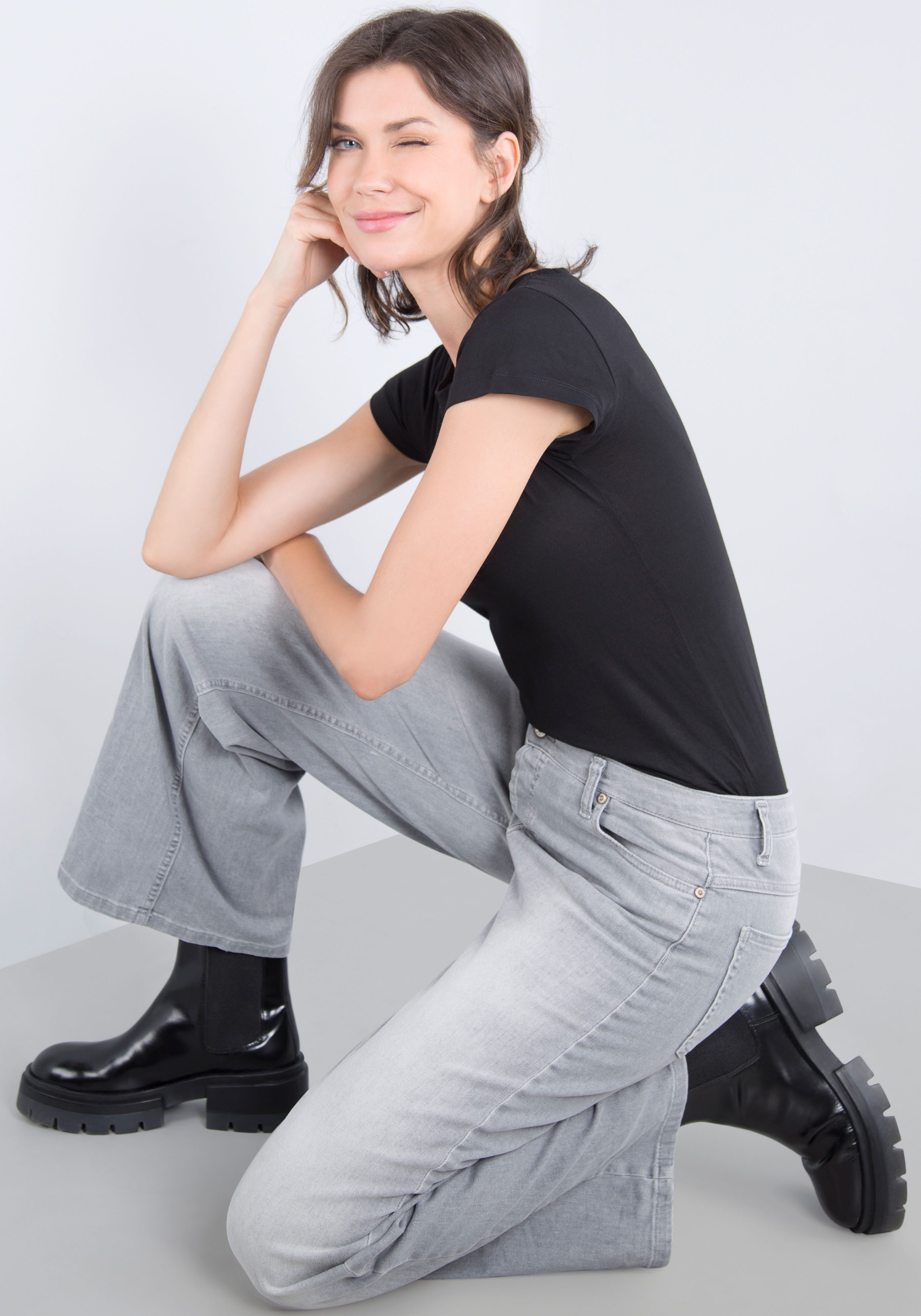 Please Jeans 5-pocket jeans met brede pijp en fade-out effecten