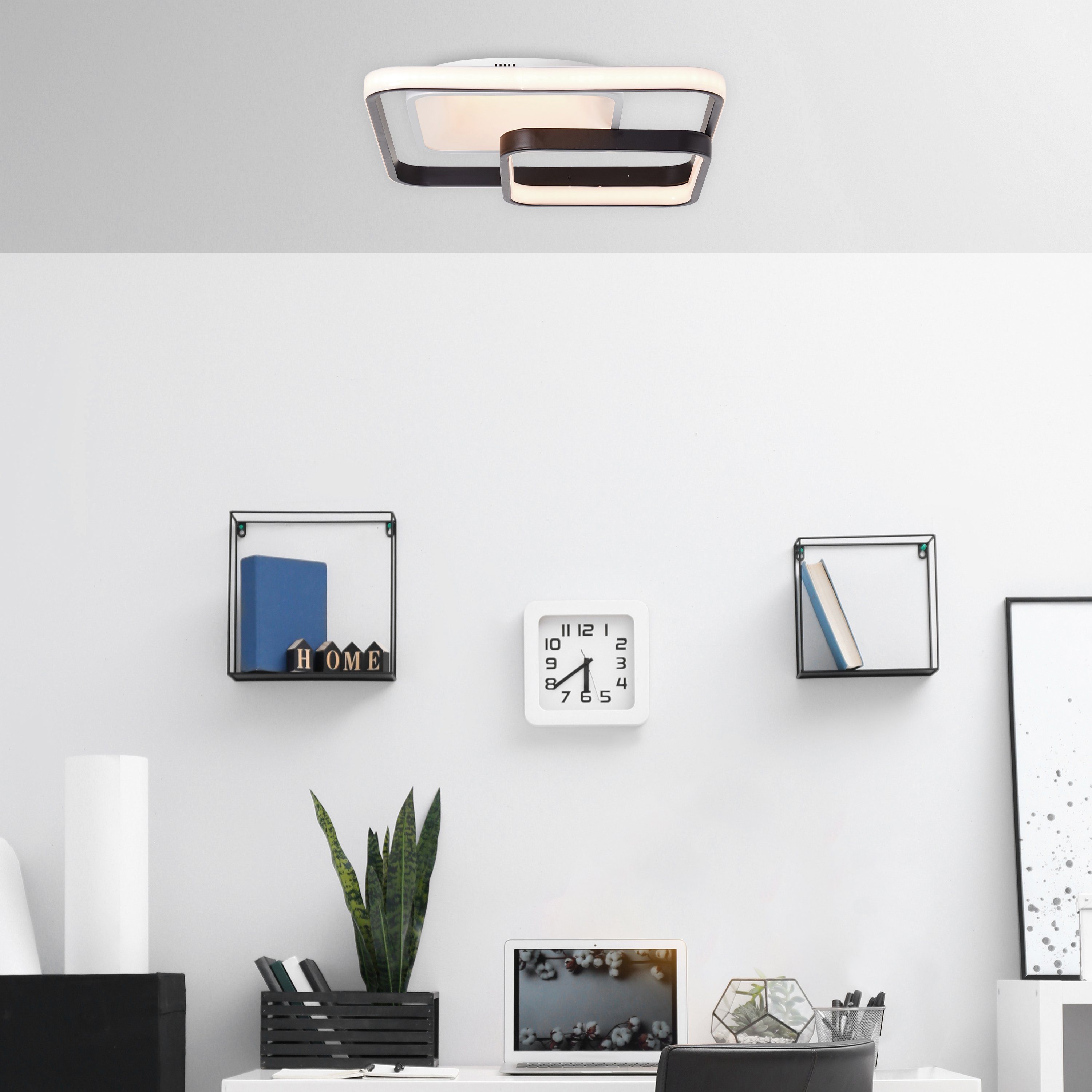 Brilliant Leuchten Led-plafondlamp Cava 40x40 cm, dimbaar, cct, 5000 lm, afstandsbediening, metaal, wit/zwart (1 stuk)