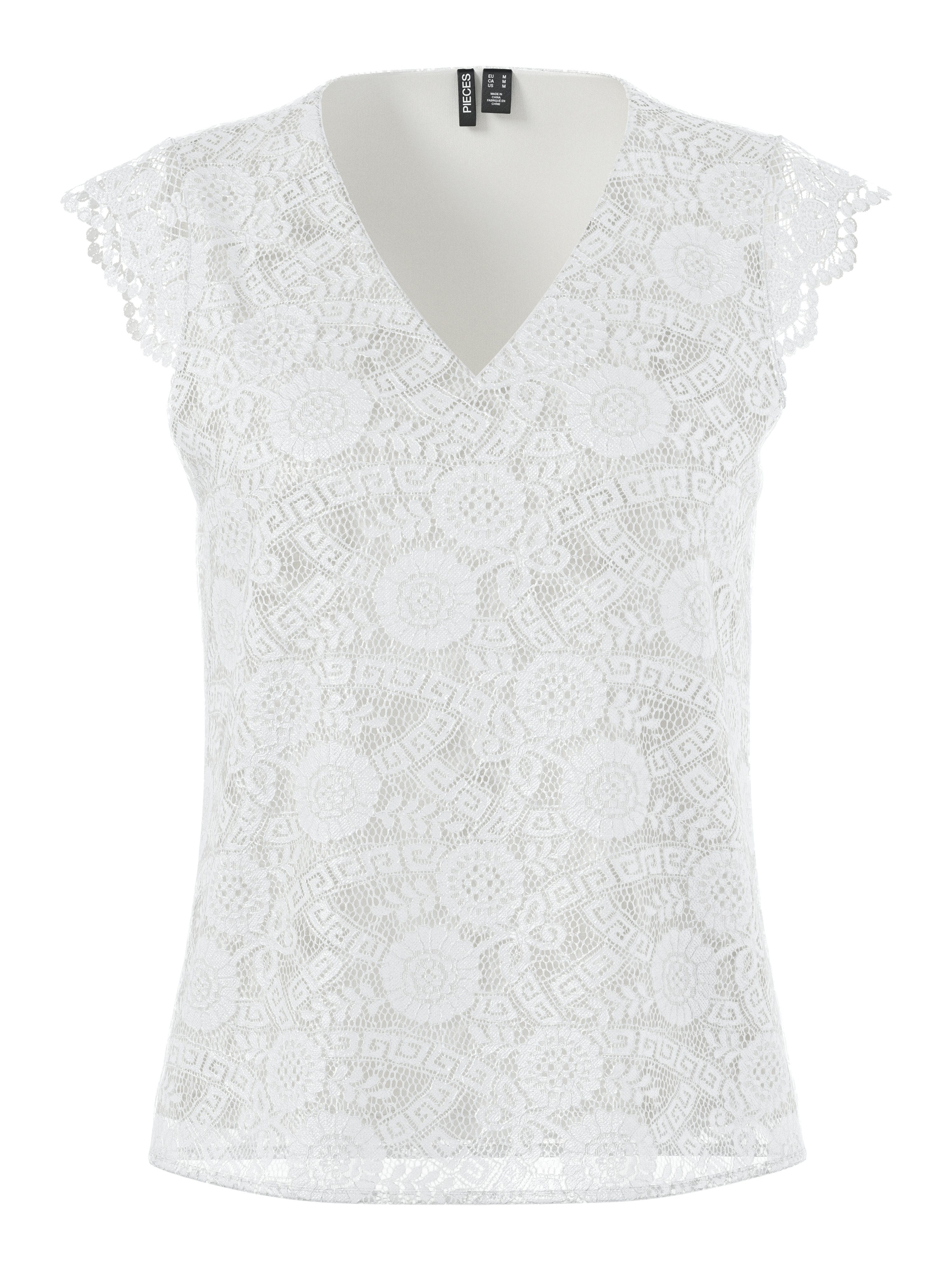 pieces Kanten top PCOLLINE SL LACE V-NECK TOP WVN NOOS