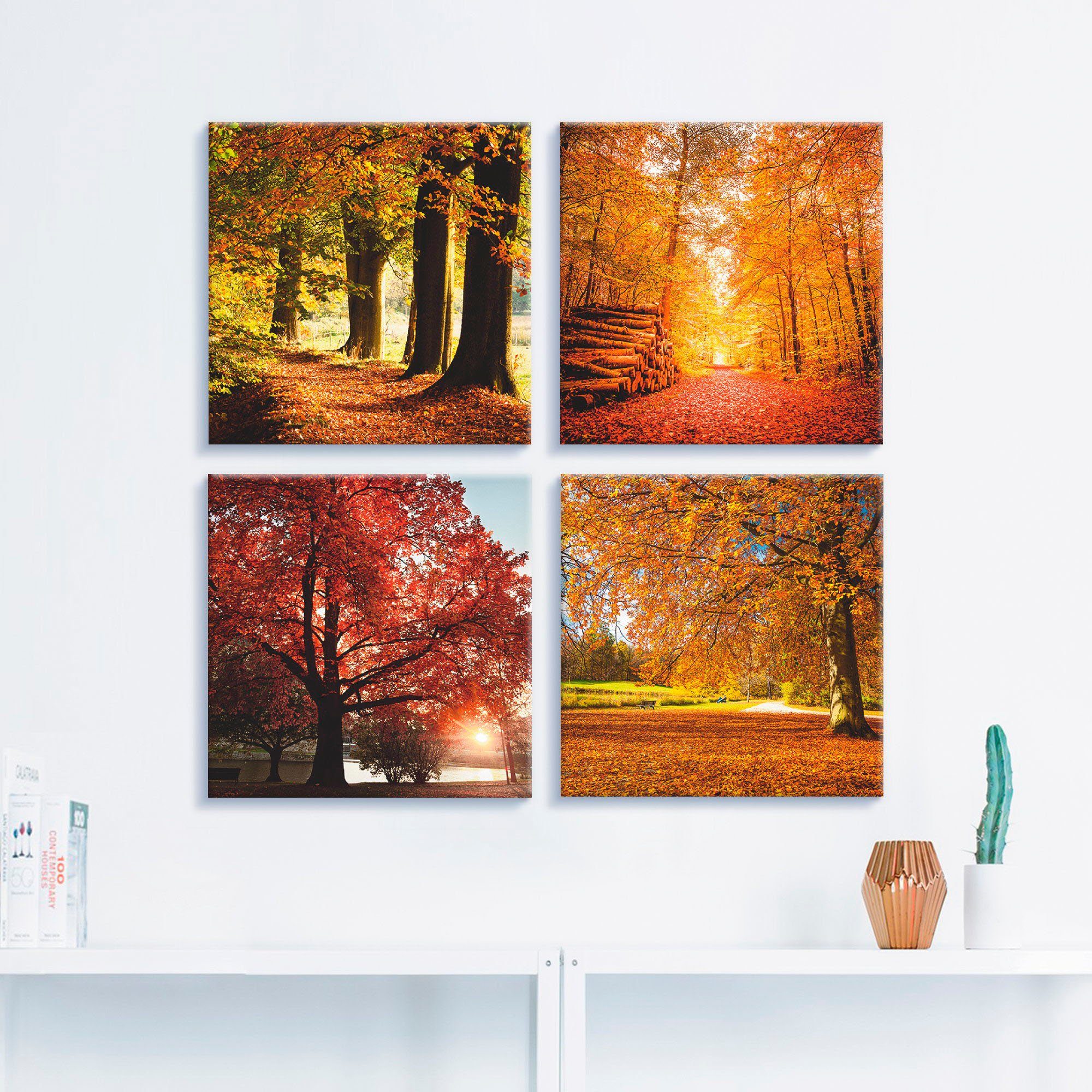 Artland Artprint op linnen Herfstlandschap set van 4, verschillende maten (4-delig)