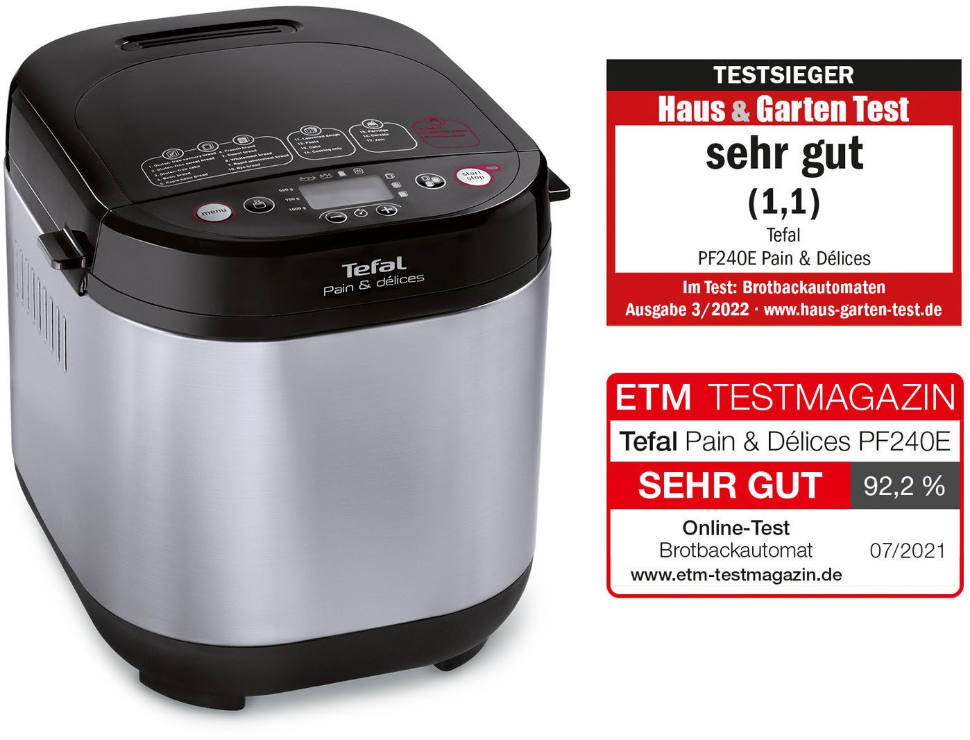 Tefal Broodbakmachine Pain & Délices, 20 bakprogramma's, 3 broodmaten en bruiningsgraden 3 broodformaten & bruiningsgraden, ook voor andere deegsoorten, pf240e