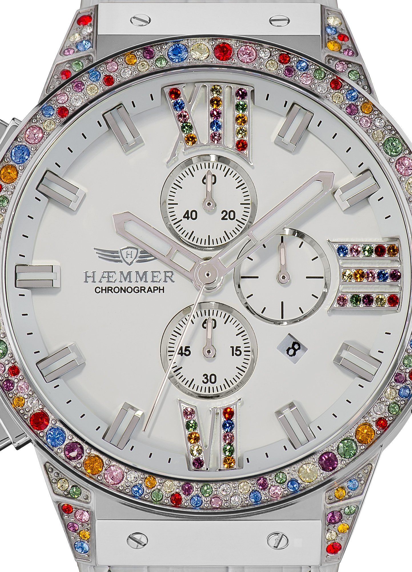 HAEMMER GERMANY Chronograaf WHITE SWAN, E-006 Quartzhorloge, dameshorloge, datum, stopwatchfunctie, saffierglas, leren band