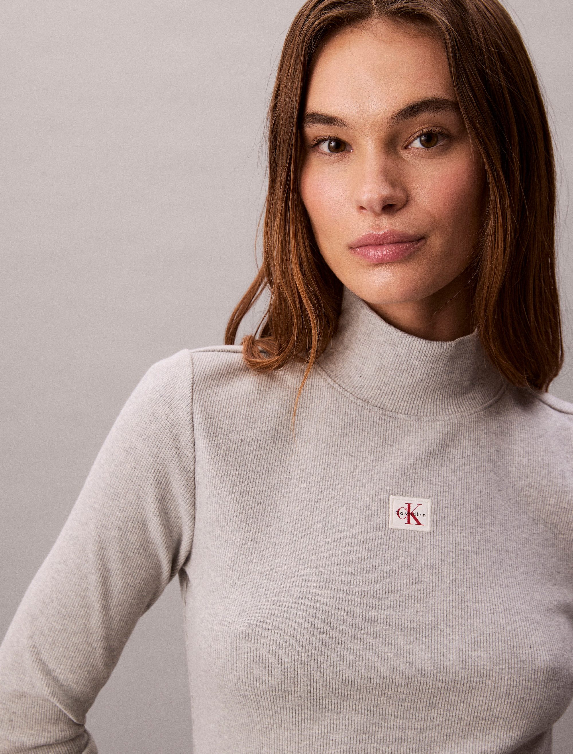 Calvin Klein Shirttop LS WOVEN LABEL TURTLENECK