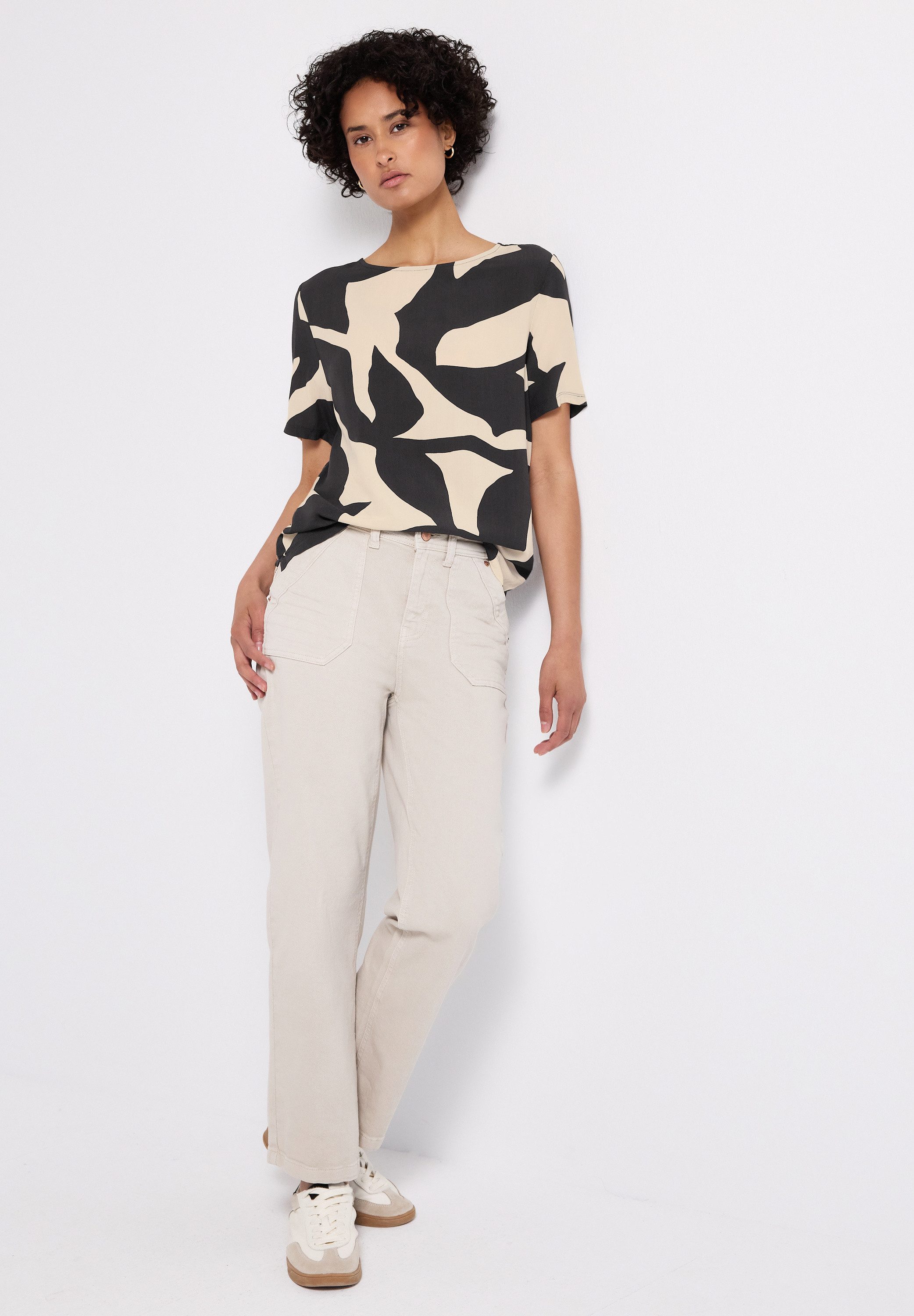 STREET ONE Shirt met print met banddetail op de rug en grafisch patroon
