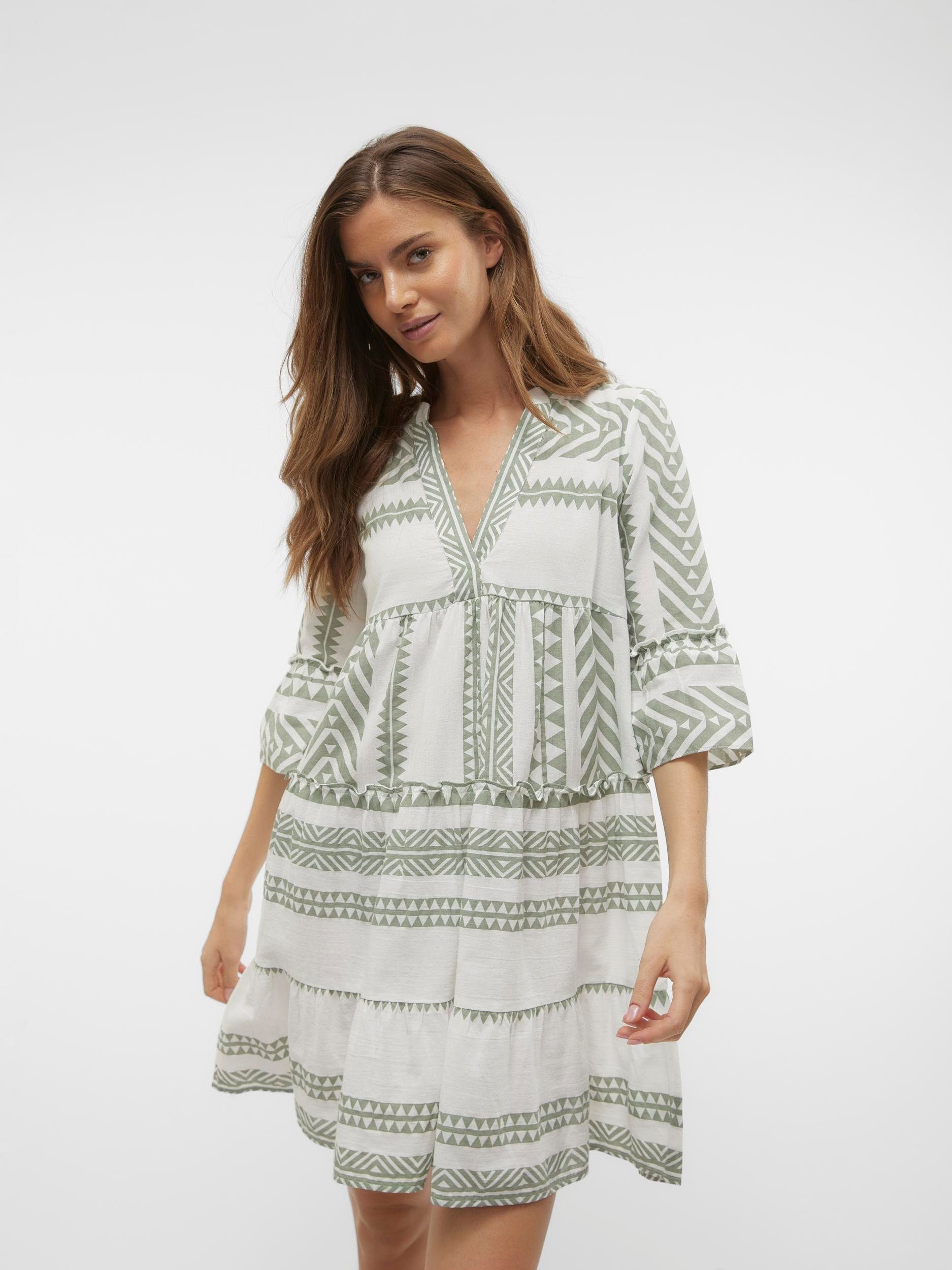 VERO MODA A-lijn jurk VMDICTHE met all over print en plooien blauw wit