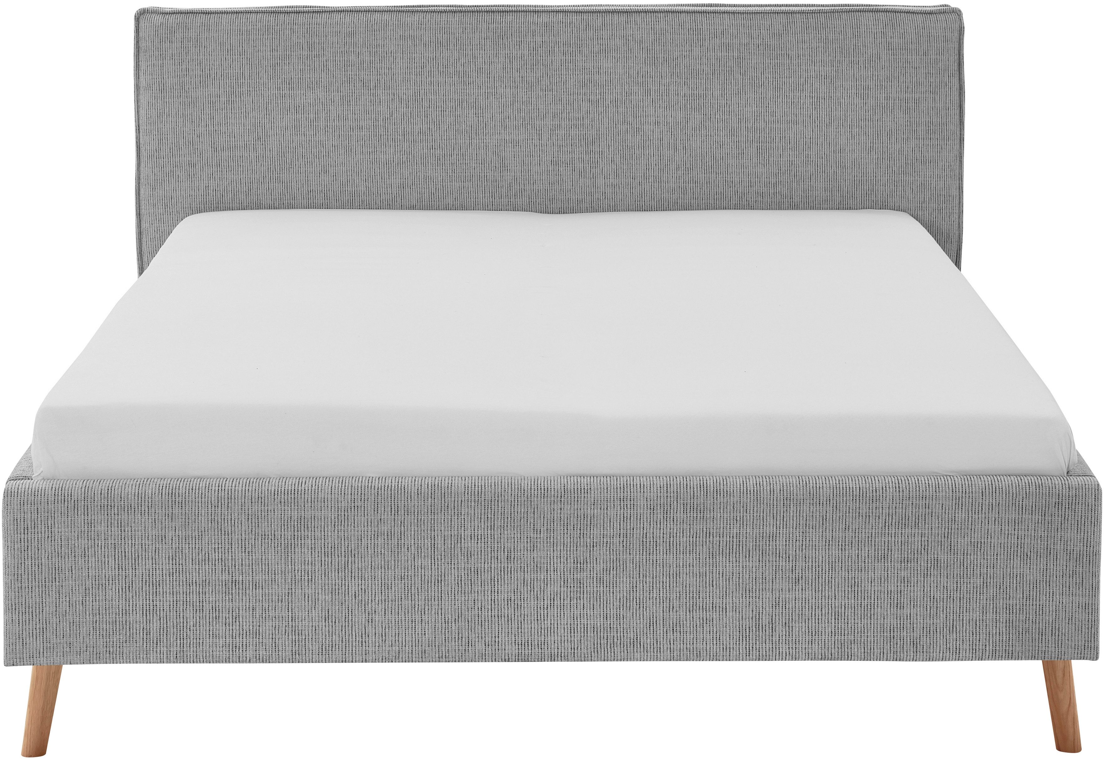 meise.möbel Gestoffeerd bed Riva met eikenkleurige houten poten, naar keuze met bedkist en lattenbodem
