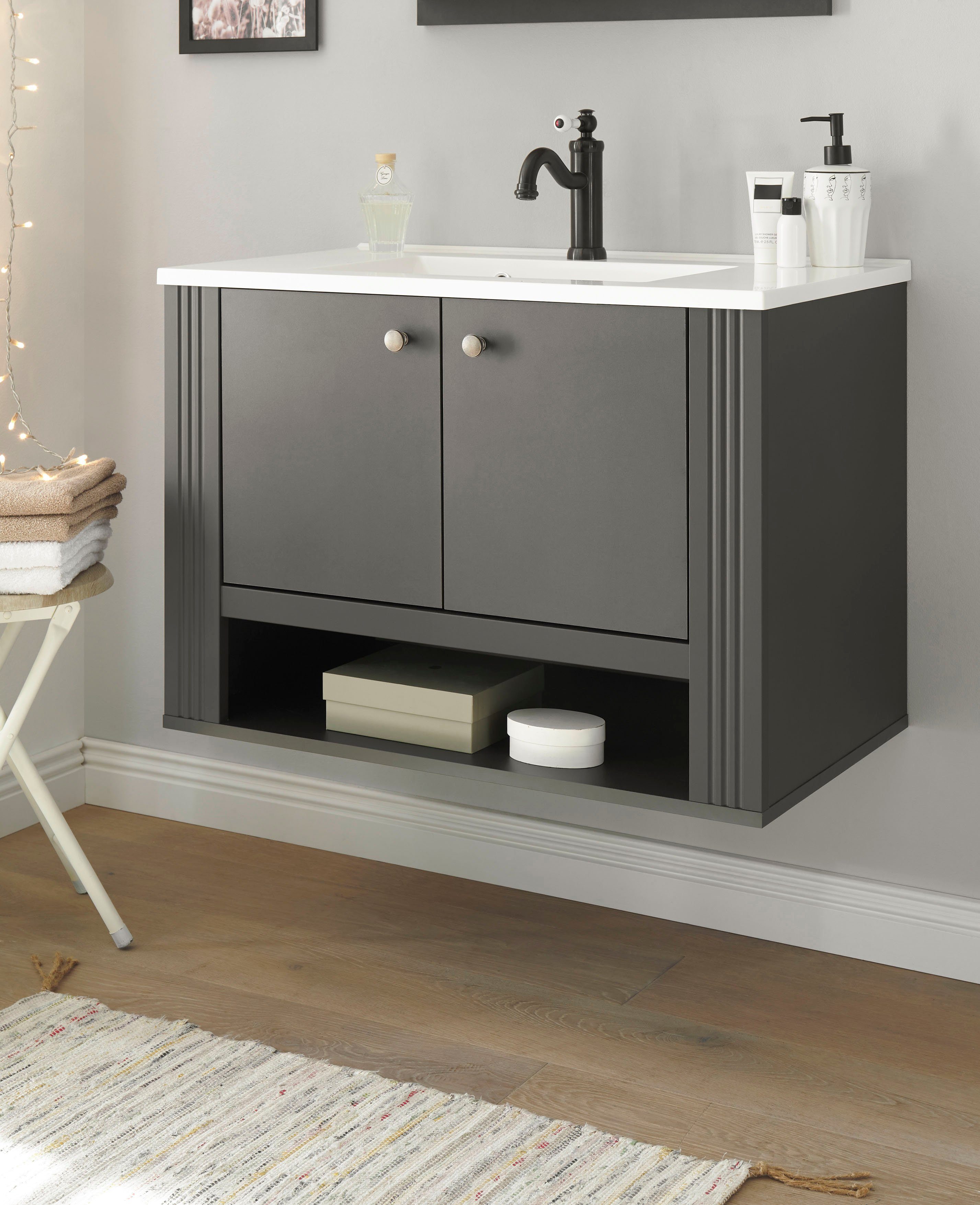 Home affaire Wastafelonderkast WESTMINSTER, Waschbeckenunterschrank inkl. Waschbecken, Metallgriffe in romantische rustieke stijl, exclusief by otto (1 stuk)