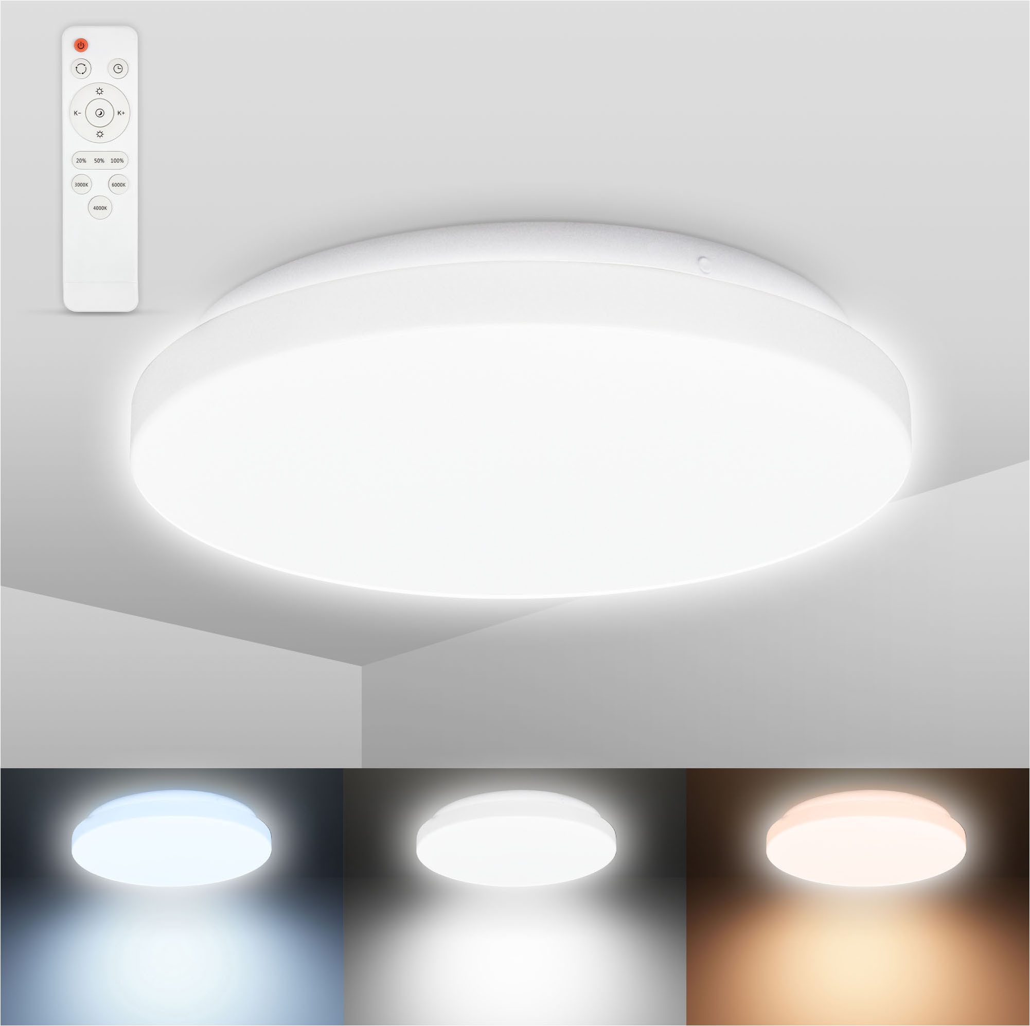 B.K.Licht Led-plafondlamp CCT-LED Bad-Deckenlampe, Badleuchte mit Fernbedienung